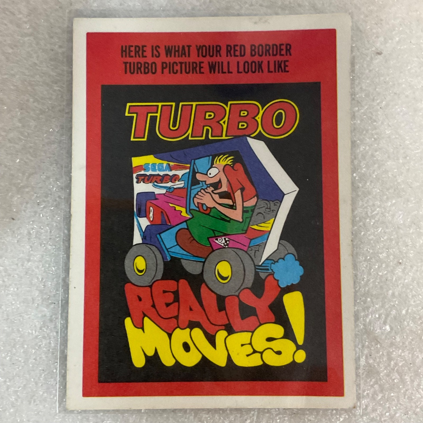 1983 Topps Video City Sega Turbo Really Moves Die-Cut Sticker Card - Image 2