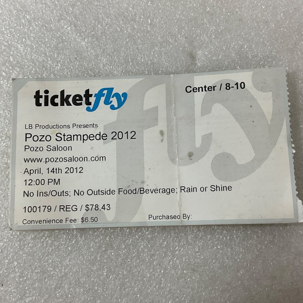 2012 “Pozo Stampede” April 14 Concert Ticket Stub – Dierks Bentley / Eli Young B - Image 1