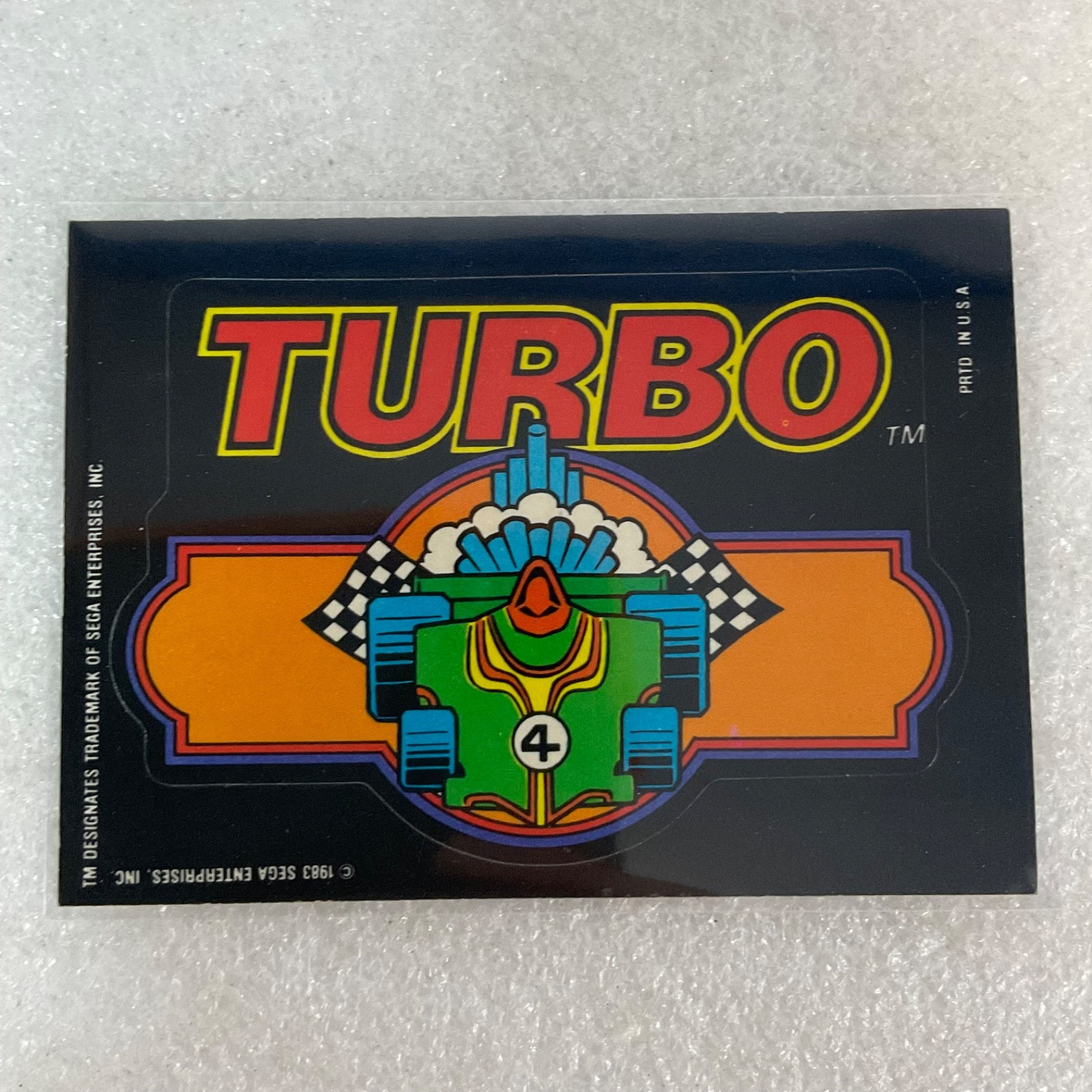1983 Topps Video City Sega Turbo Logo Sticker Card Vintage Arcade Game - Image 1