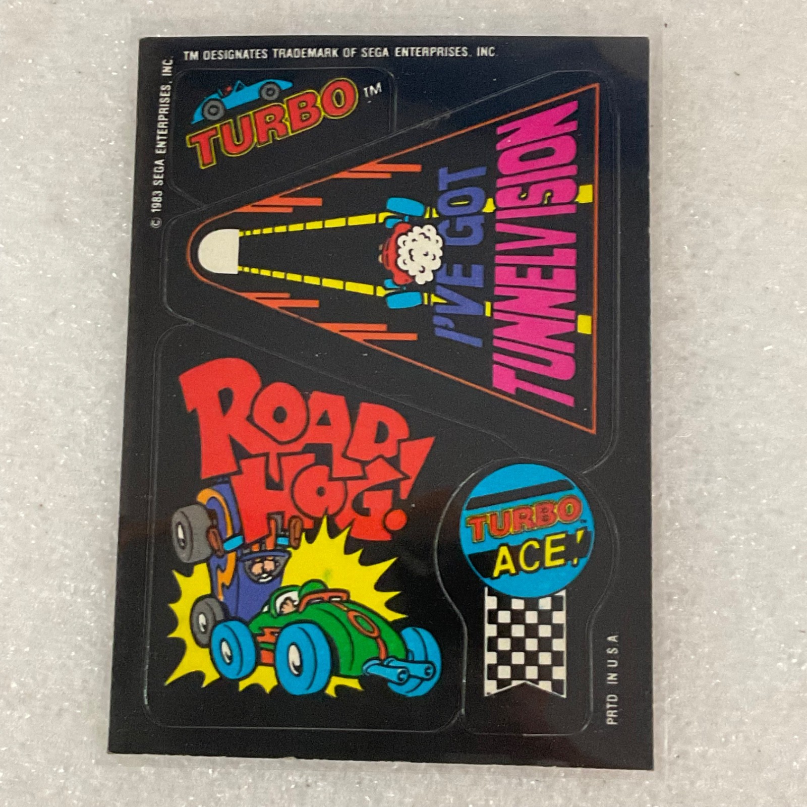 1983 Topps Video City Sega Turbo Sticker Road Hog Tunnelvision Two-Star - Image 1