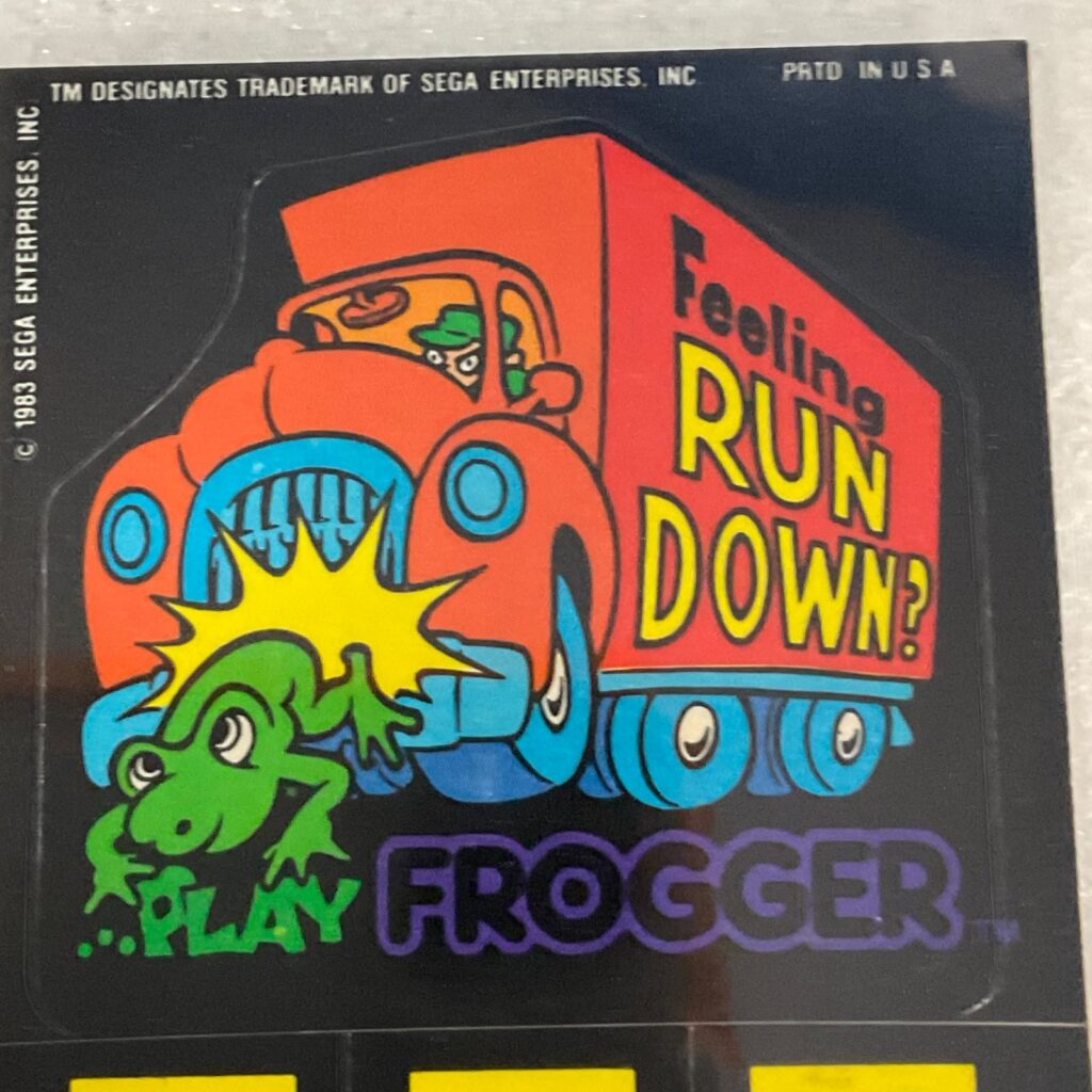1983 Sega Frogger Feeling Run Down Vintage Sticker Card Sheet - Image 1