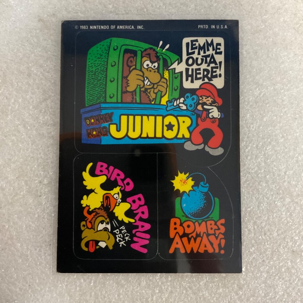 1983 Nintendo Donkey Kong Junior Mario 3-Sticker Sheet Vintage - Image 1