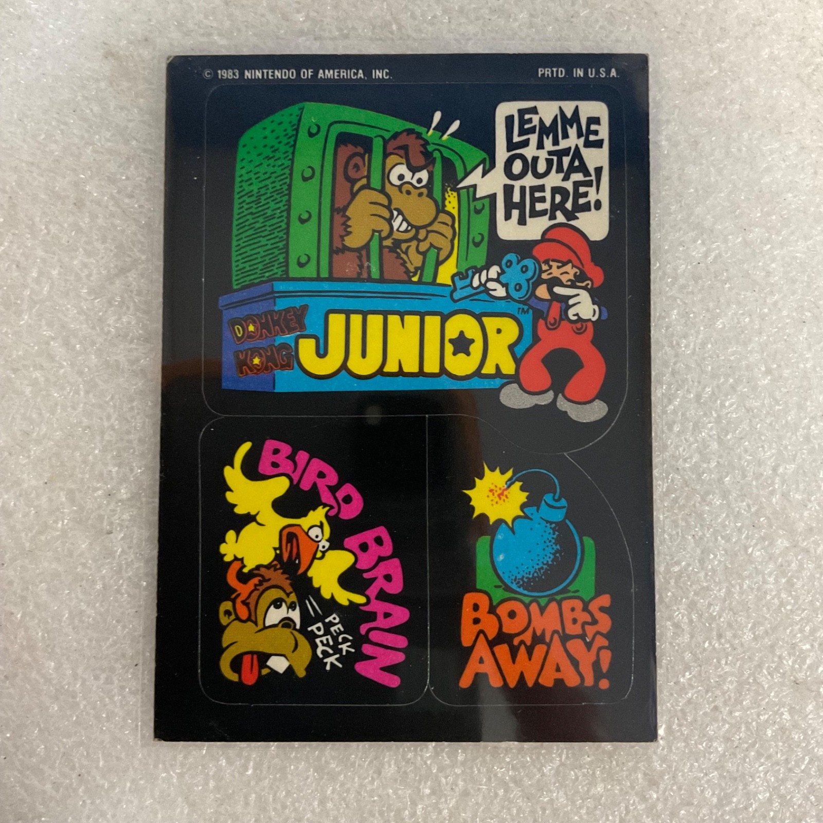 1983 Nintendo Donkey Kong Junior Mario 3-Sticker Sheet Vintage - Image 1