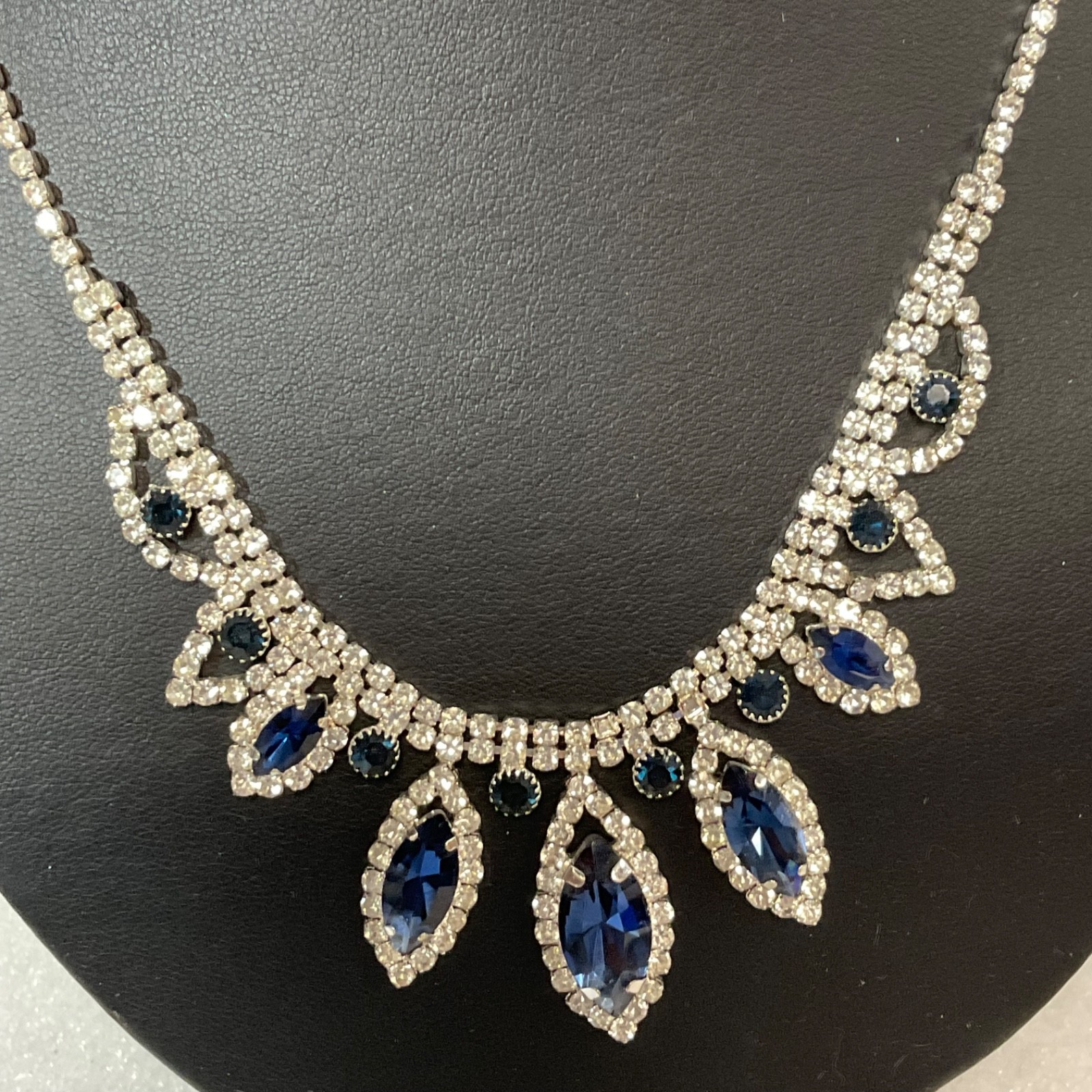 19in Silver Tone Blue Rhinestone Bib Statement Necklace 15.51g - Image 2