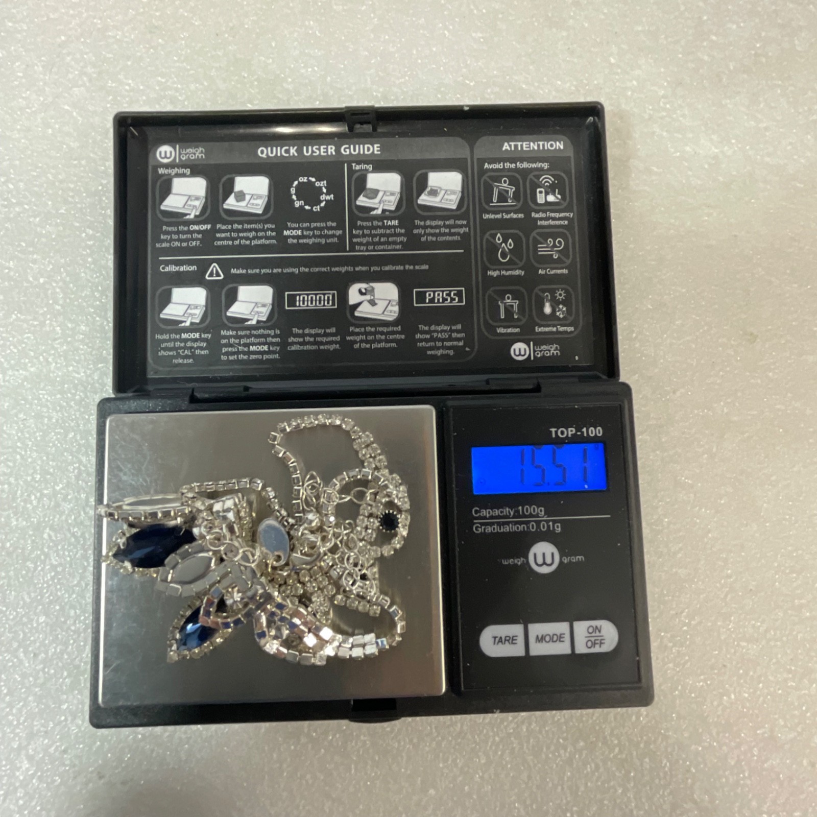 19in Silver Tone Blue Rhinestone Bib Statement Necklace 15.51g - Image 12