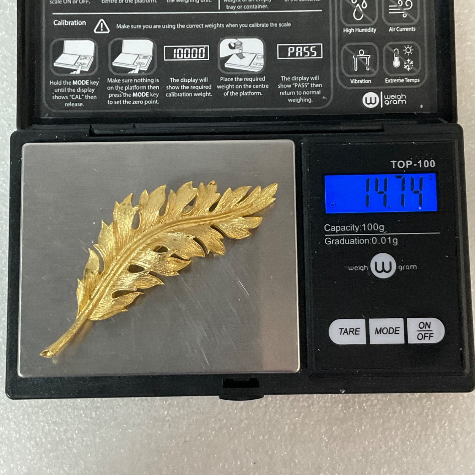 Coro 1961 Gold Tone Leaf Brooch Pin 3in Textured Design 14.74g - Image 5