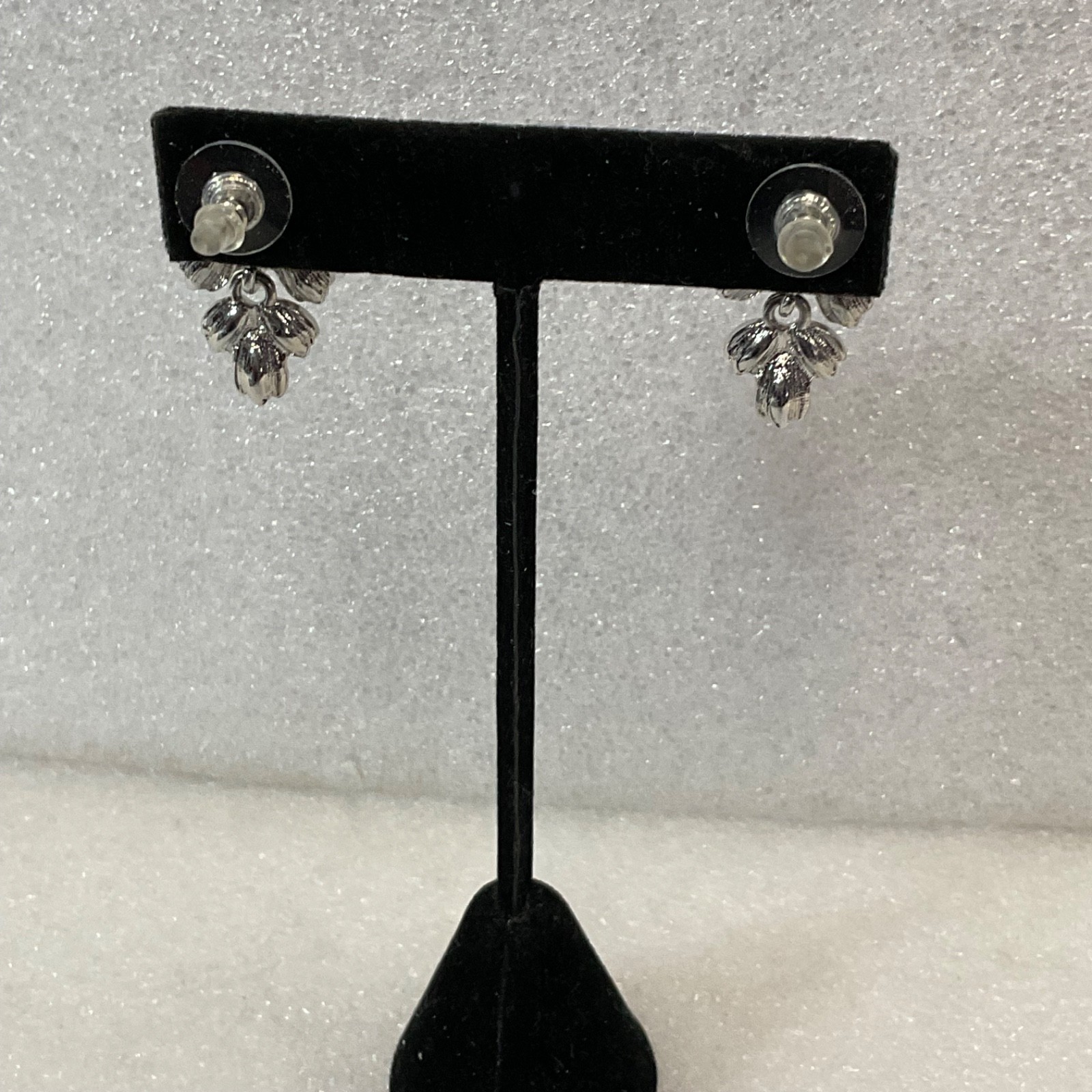 Silver Tone Clear Rhinestone Floral Dangle Post Earrings 1.25in - Image 4