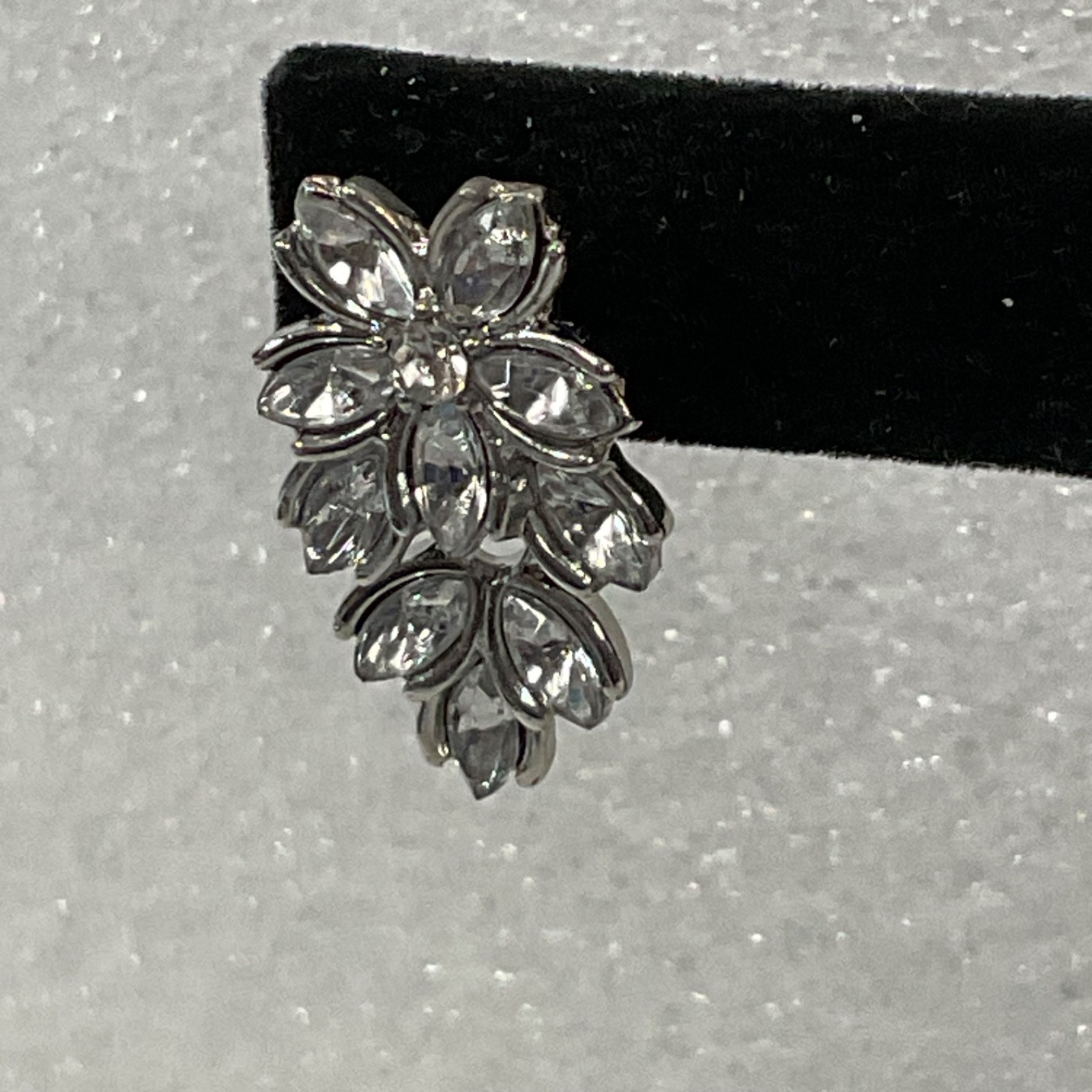 Silver Tone Clear Rhinestone Floral Dangle Post Earrings 1.25in - Image 6