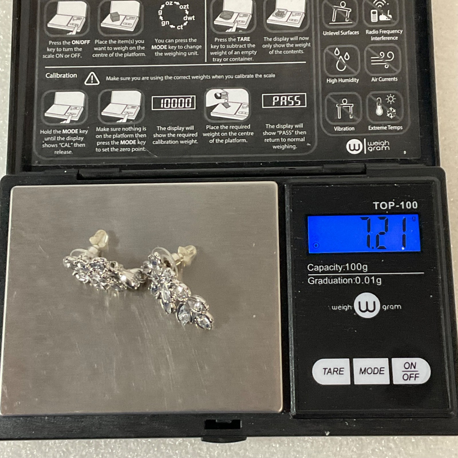 Silver Tone Clear Rhinestone Floral Dangle Post Earrings 1.25in - Image 7