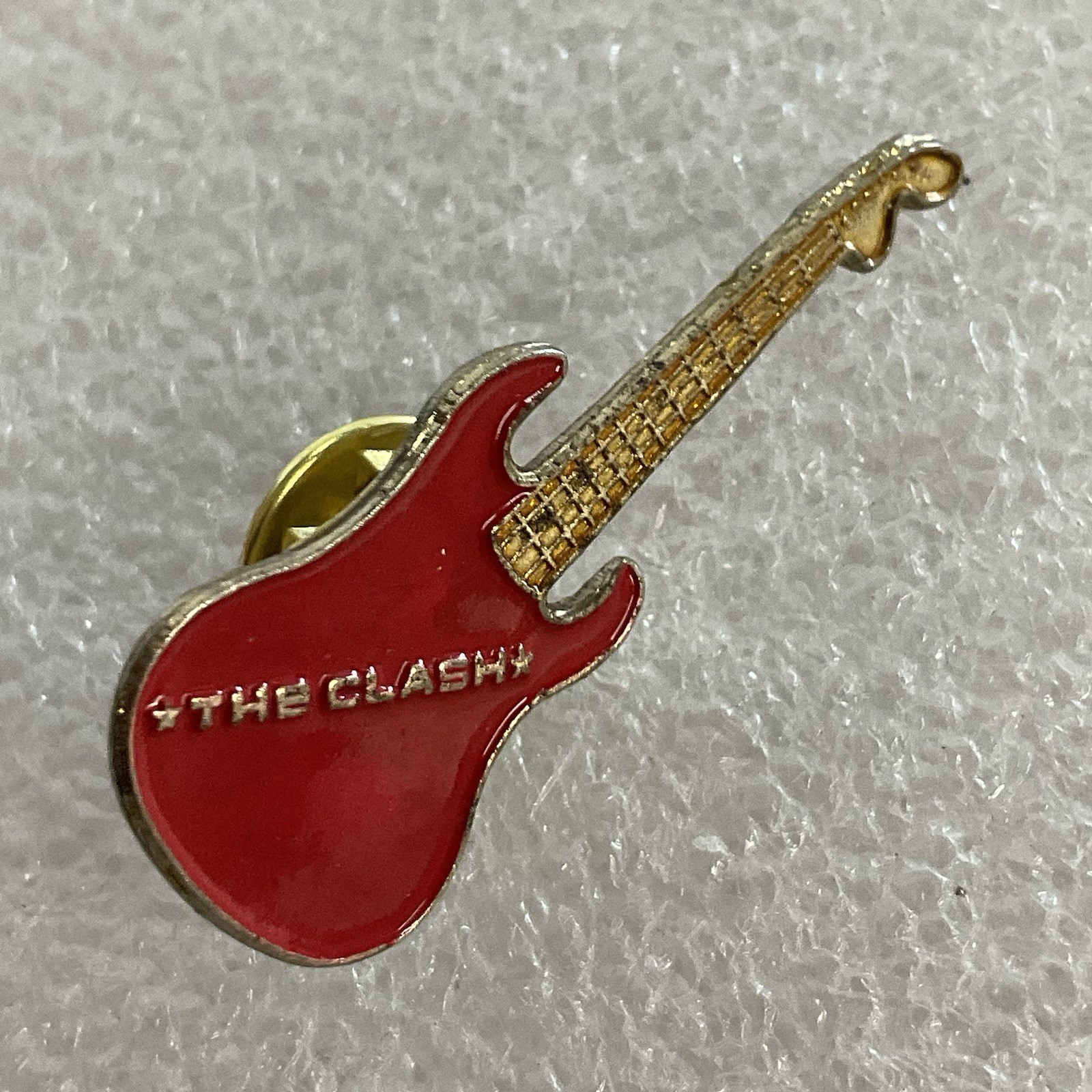 1980’s Vintage The Clash English Rock Band 1.5" Red & Gold Metal Guitar Pin - Image 6
