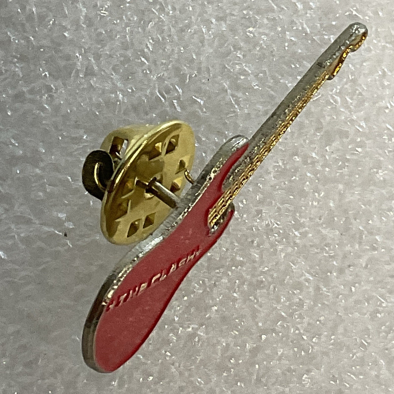 1980’s Vintage The Clash English Rock Band 1.5" Red & Gold Metal Guitar Pin - Image 5