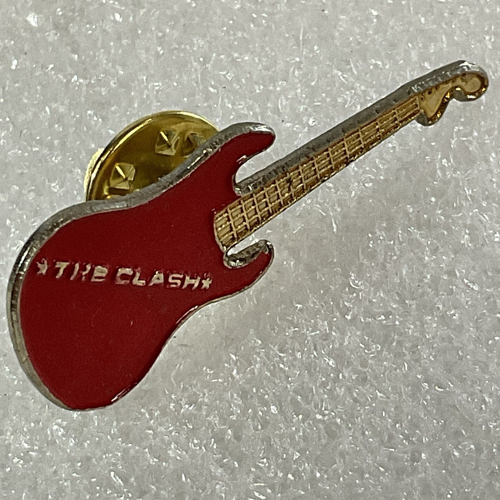 1980’s Vintage The Clash English Rock Band 1.5" Red & Gold Metal Guitar Pin - Image 6
