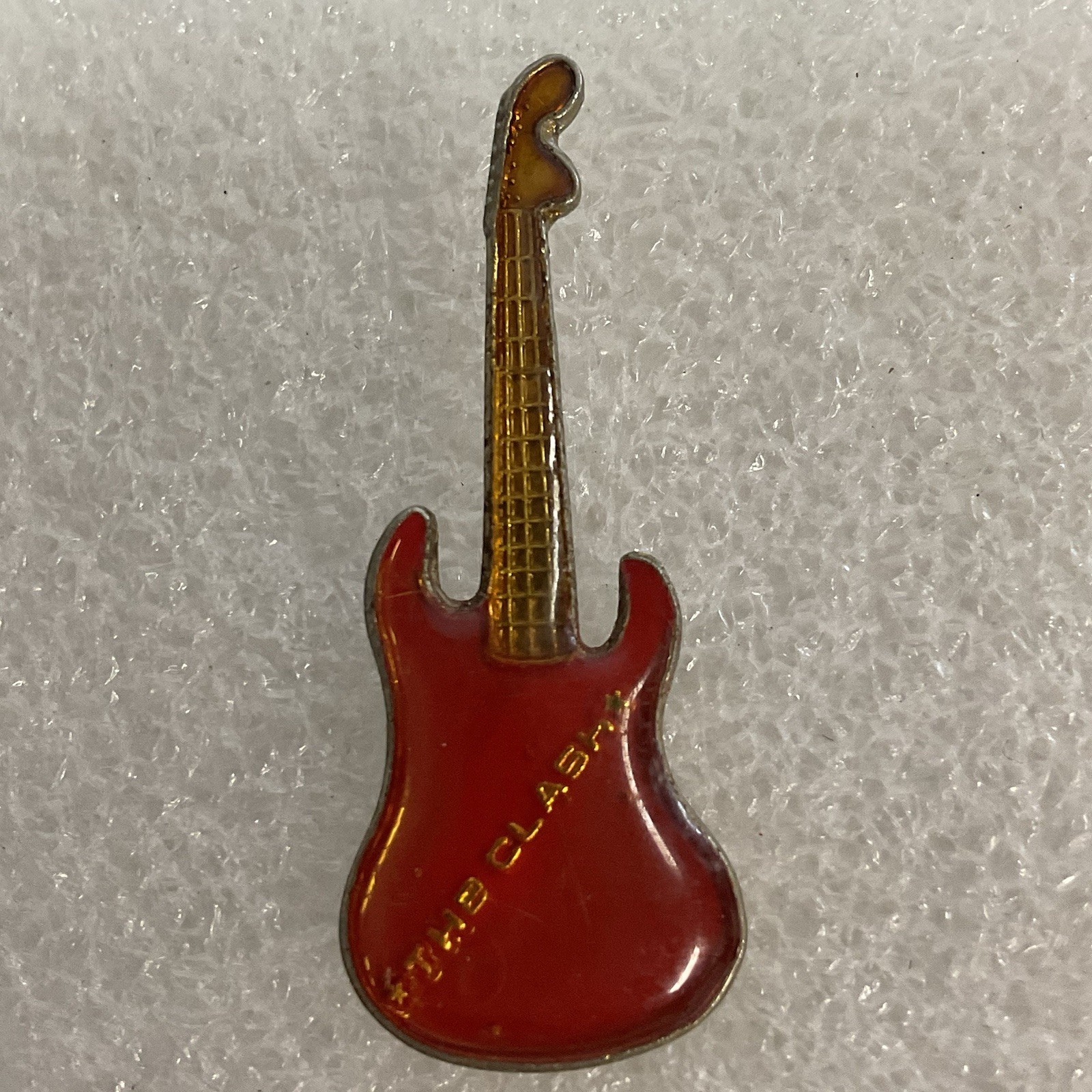 1980’s The Clash English Rock Band 1.5" Red & Gold Metal Vintage Guitar Pin - Image 1