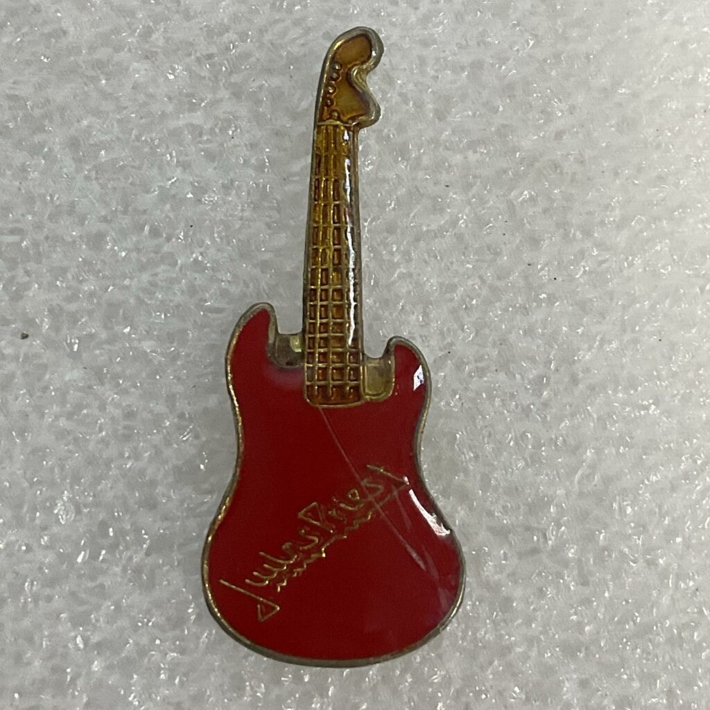 Judas Priest Red & Gold Vintage Guitar Enamel Metal Pin Pinback GnuCollectibles - Image 1
