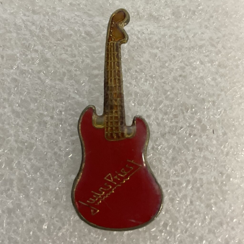 Judas Priest Red & Gold Guitar Vintage Enamel Metal Pin Pinback GnuCollectibles - Image 1