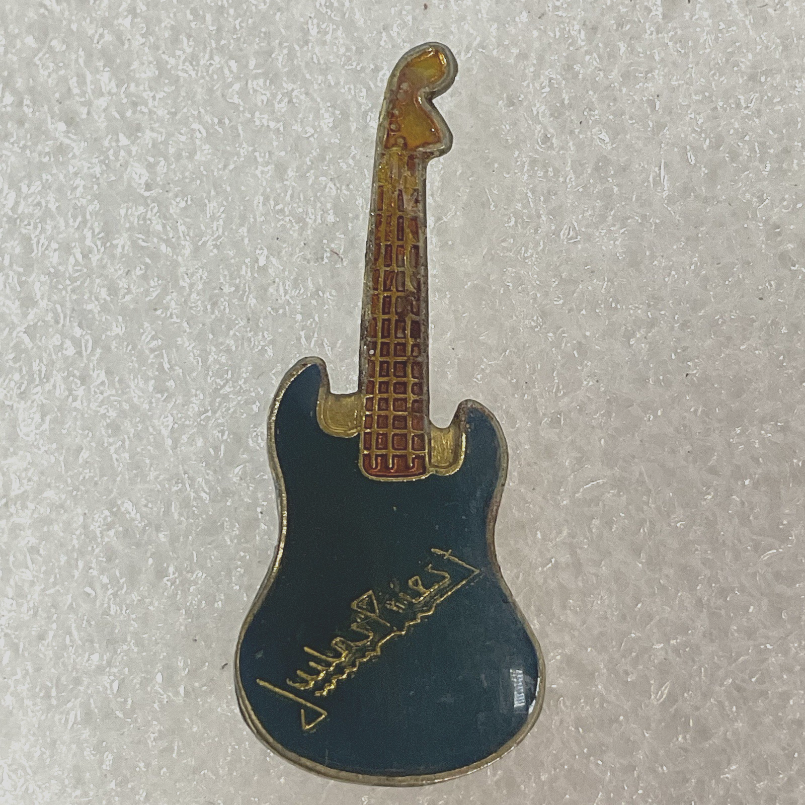 Judas Priest Blue & Gold Guitar Vintage Enamel Metal Pin Pinback GnuCollectibles - Image 1
