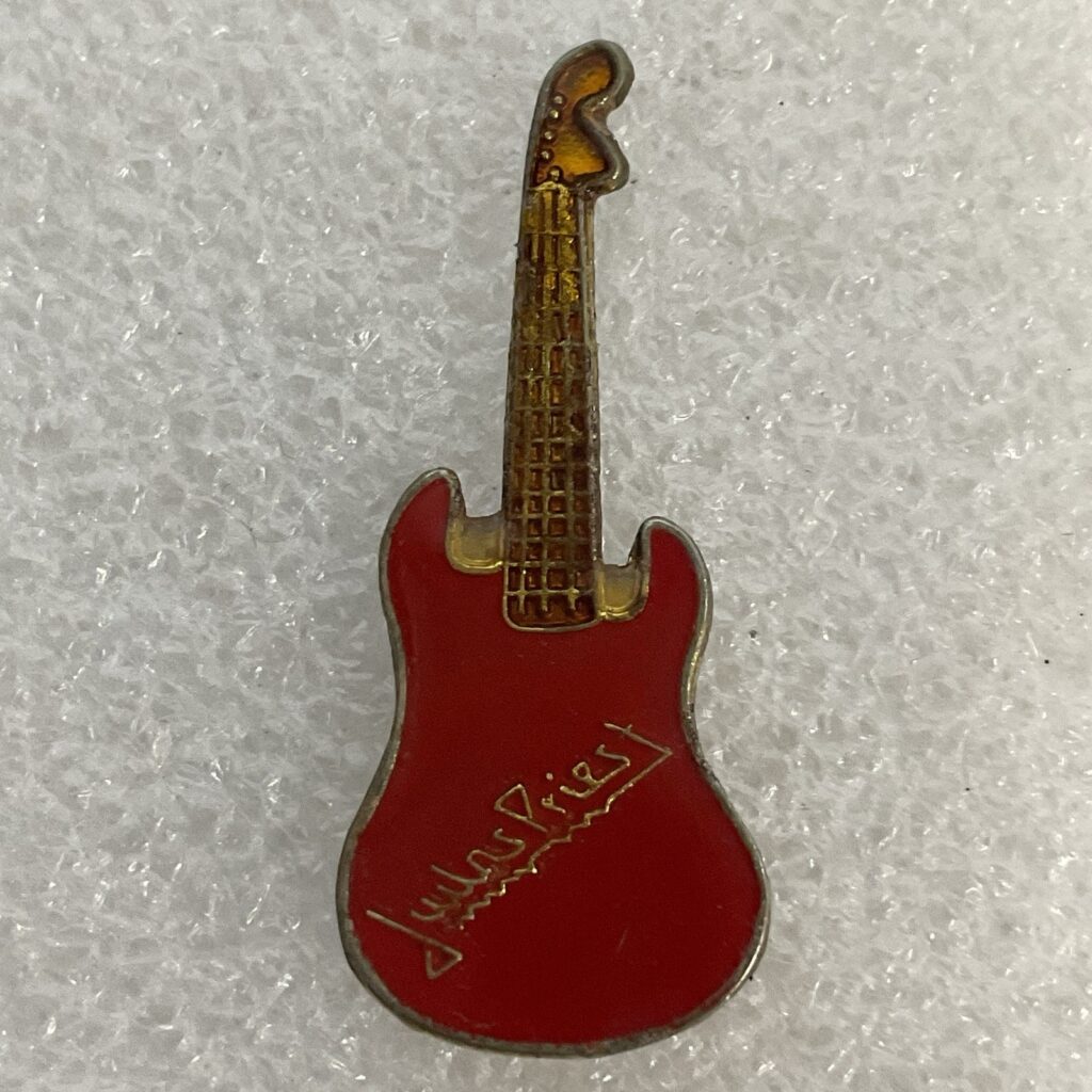 Judas Priest Red & Gold Guitar Vintage Enamel Metal Pin Pinback GnuCollectibles - Image 1