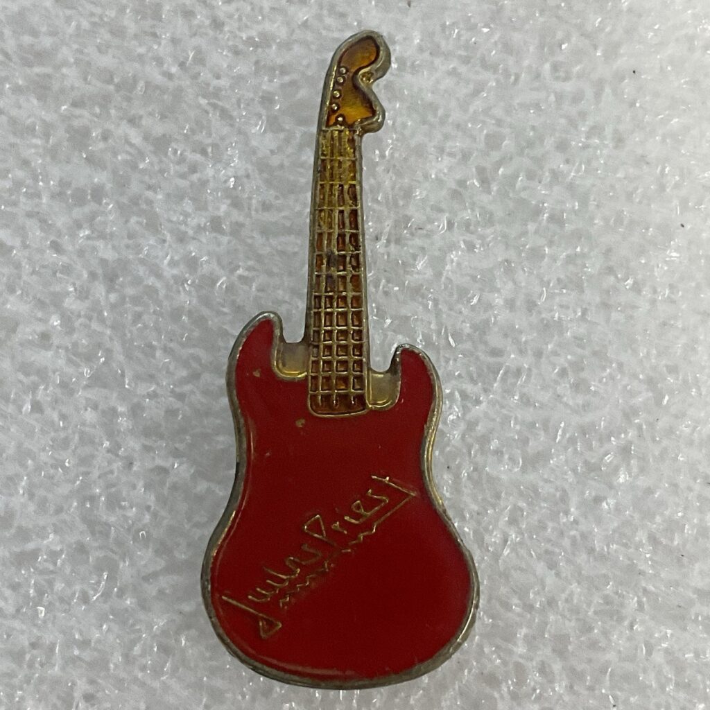 Judas Priest Vintage Red & Gold Guitar Enamel Metal Pin Pinback GnuCollectibles - Image 1