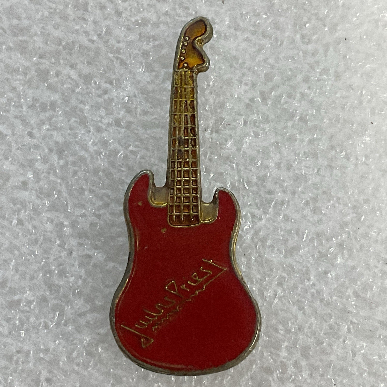 Judas Priest Vintage Red & Gold Guitar Enamel Metal Pin Pinback GnuCollectibles - Image 1