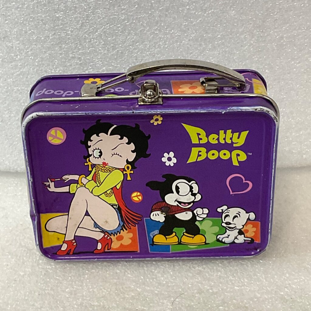Betty Boop Mini Metal Lunch Pail Tin Box 4in Purple 2003 King Features - Image 1