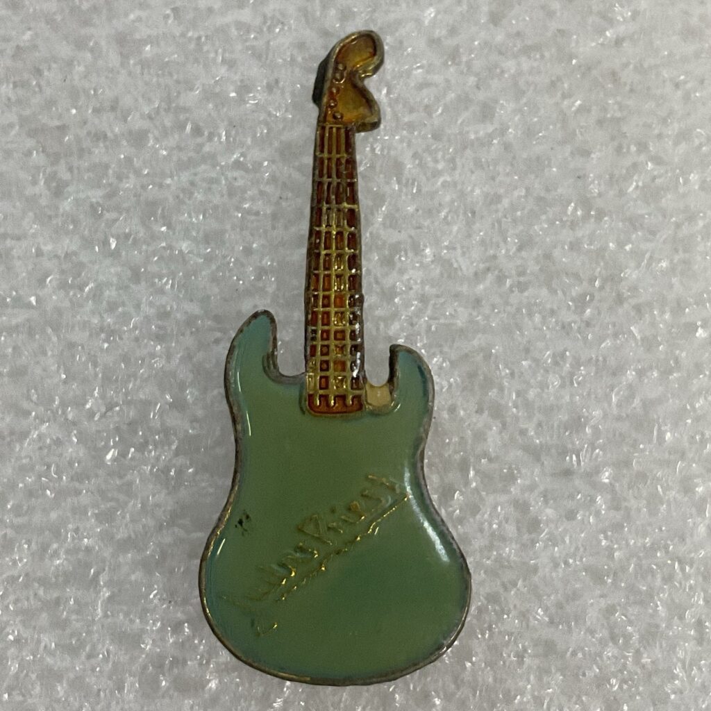 Judas Priest Teal & Gold Guitar Vintage Enamel Metal Pin Pinback GnuCollectibles - Image 1