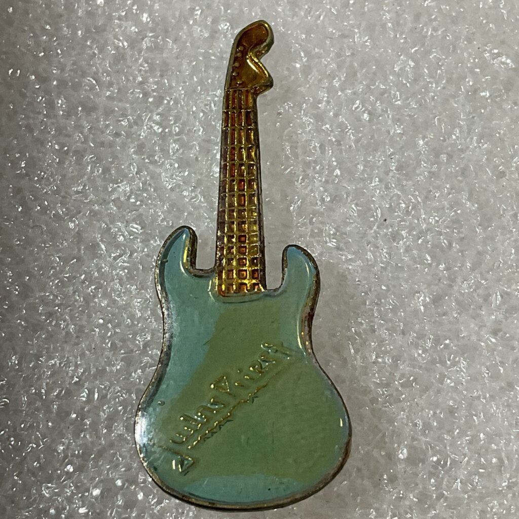 Judas Priest Teal & Gold Guitar Vintage Enamel Metal Pin Pinback GnuCollectibles - Image 1