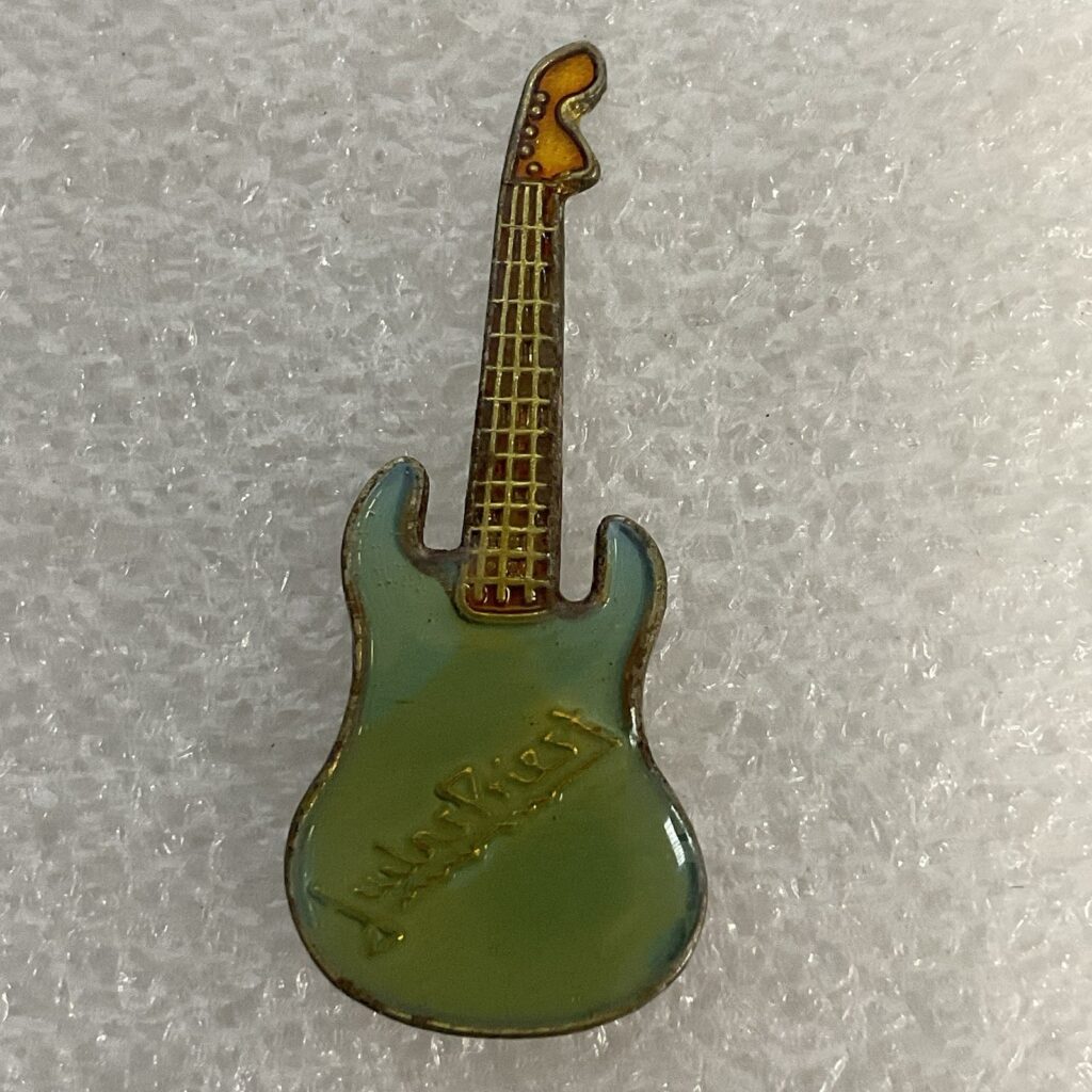 Judas Priest Teal & Gold Guitar Enamel Vintage Metal Pin Pinback GnuCollectibles - Image 1
