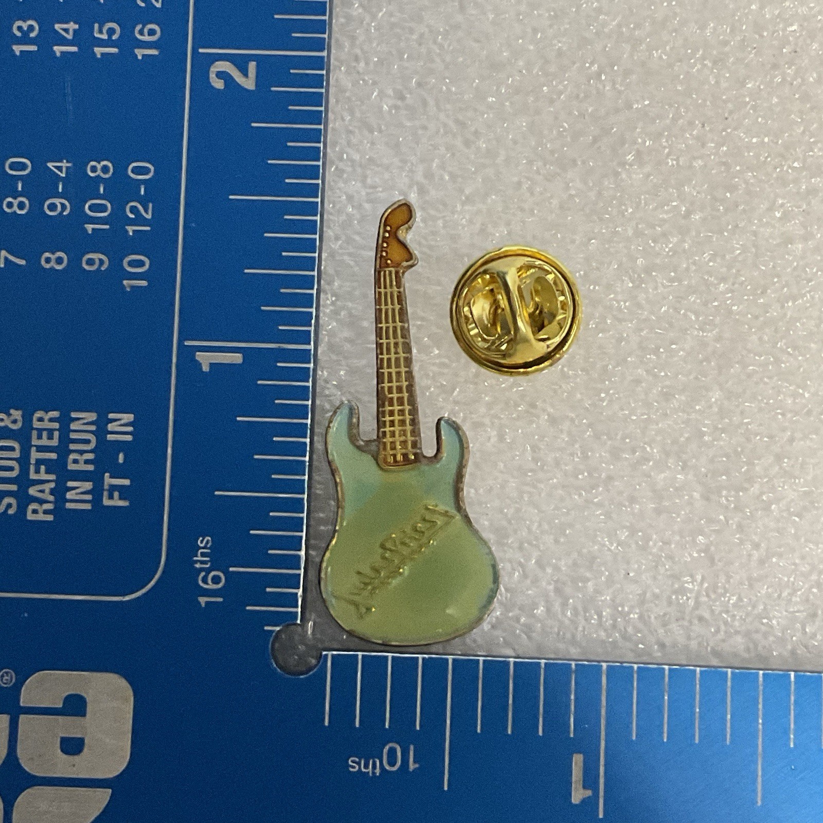 Judas Priest Teal & Gold Guitar Enamel Vintage Metal Pin Pinback GnuCollectibles - Image 5