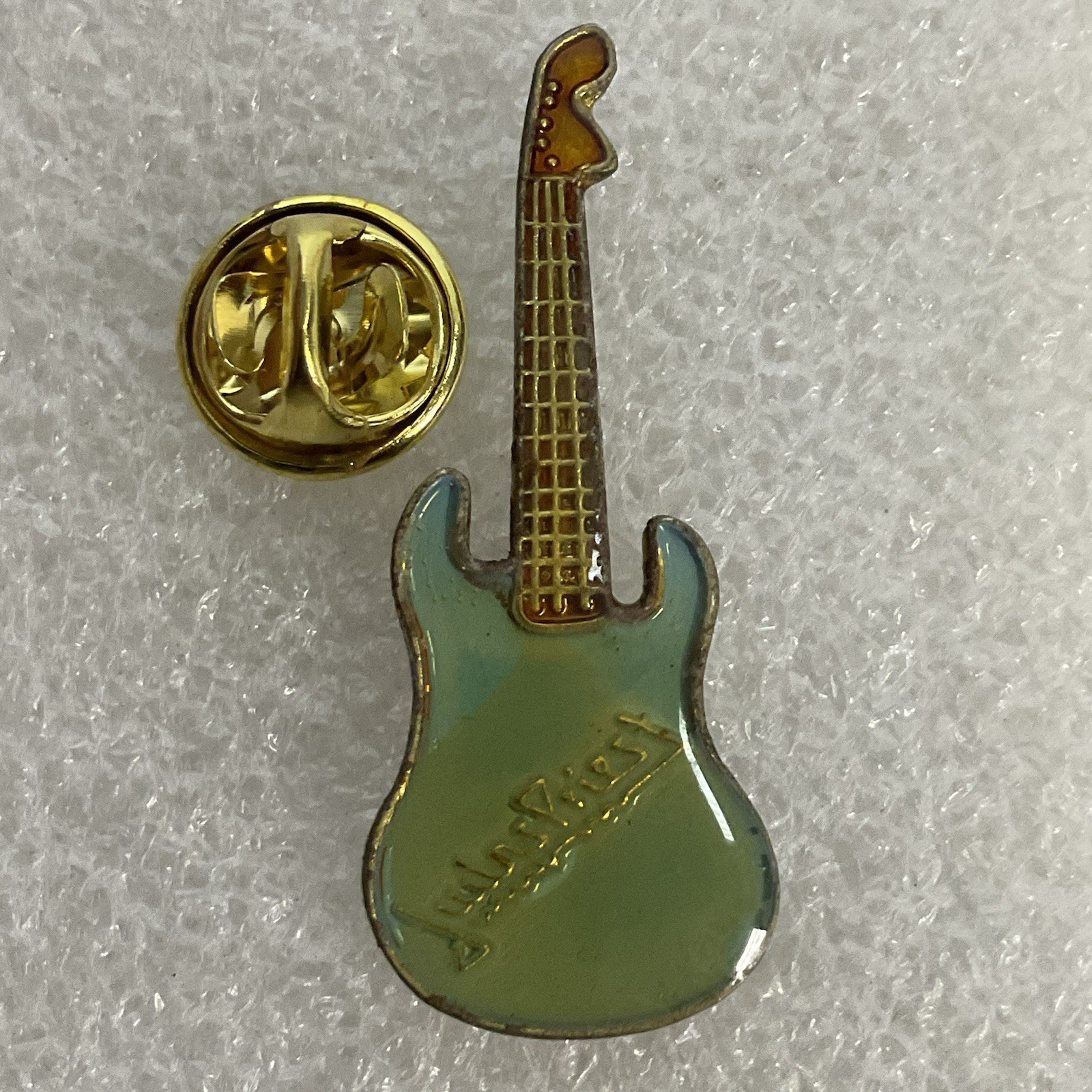 Judas Priest Teal & Gold Guitar Enamel Vintage Metal Pin Pinback GnuCollectibles - Image 7