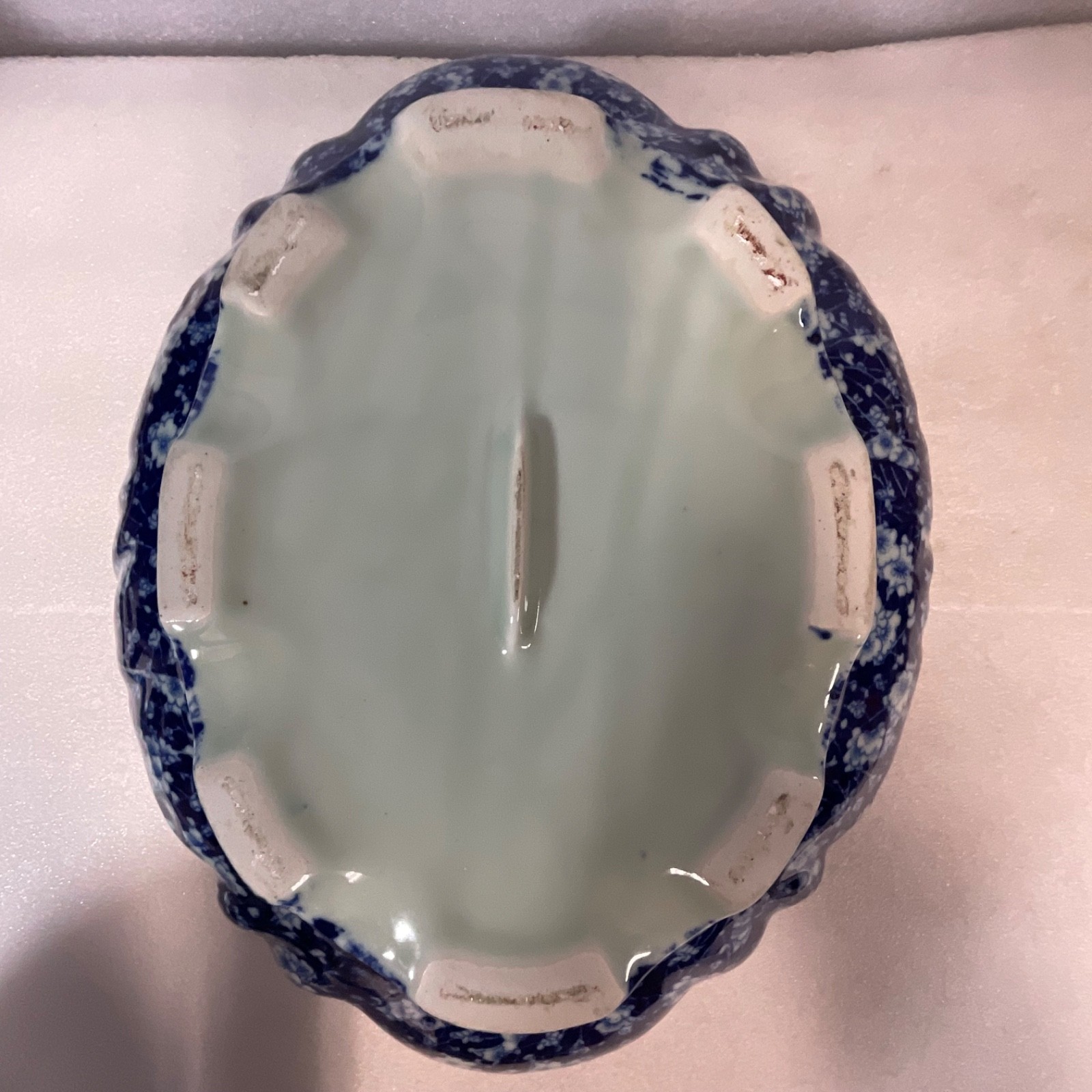 Blue White Ceramic Wash Basin Pitcher Set Floral Oval 16in Bowl - Image 3