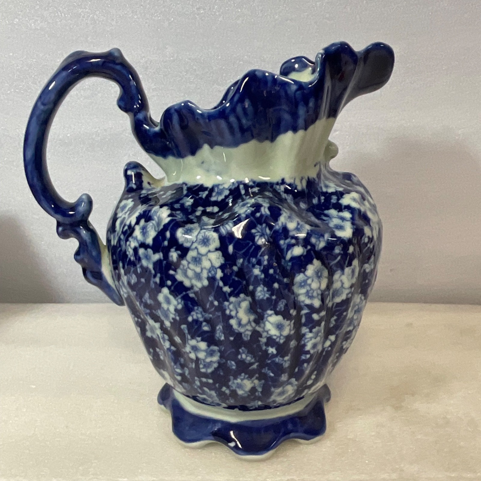 Blue White Ceramic Wash Basin Pitcher Set Floral Oval 16in Bowl - Image 9