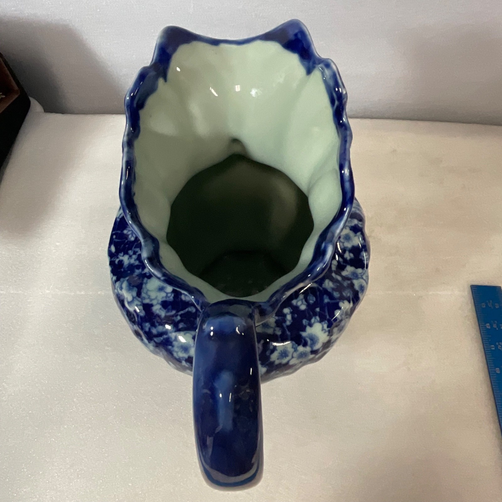 Blue White Ceramic Wash Basin Pitcher Set Floral Oval 16in Bowl - Image 10