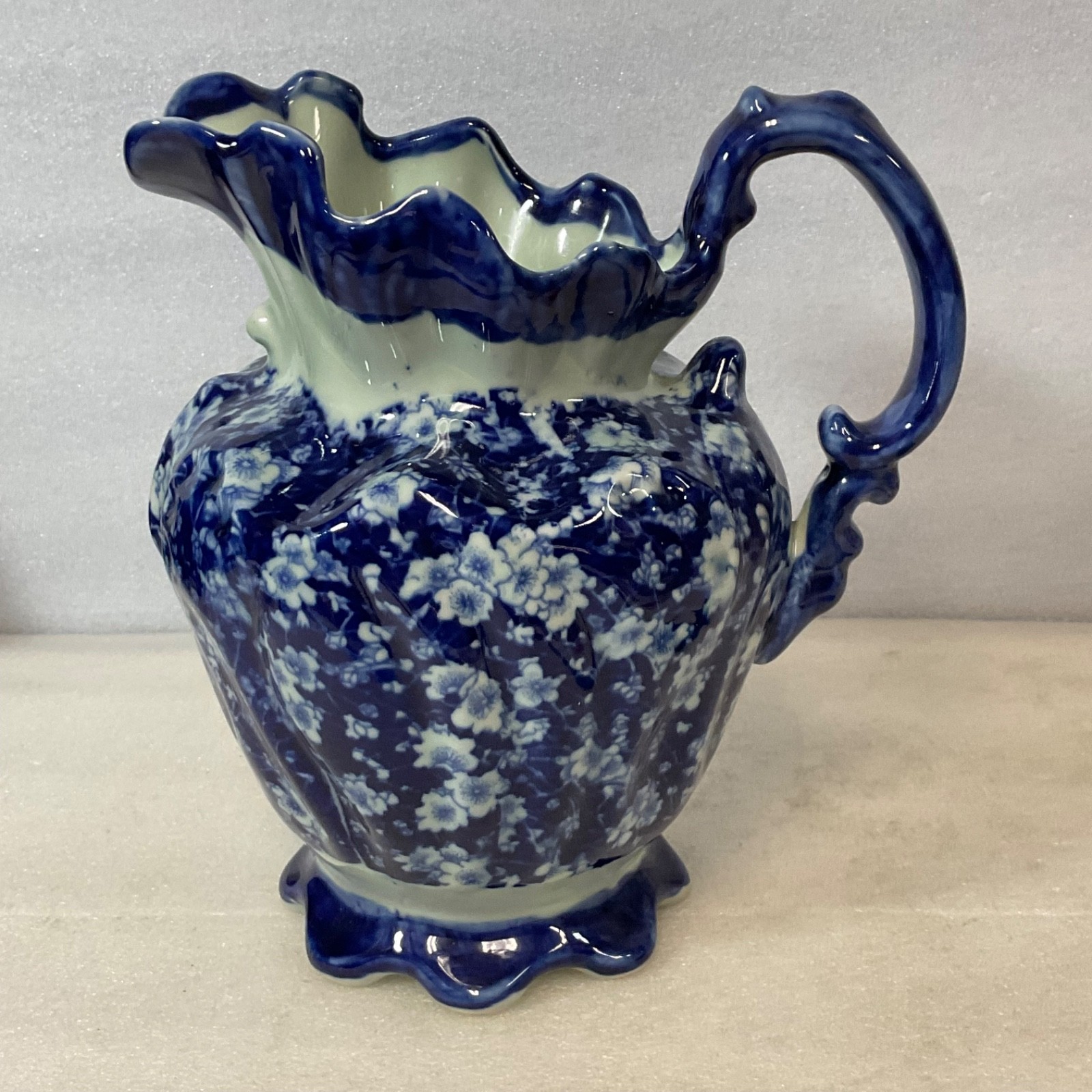 Blue White Ceramic Wash Basin Pitcher Set Floral Oval 16in Bowl - Image 14