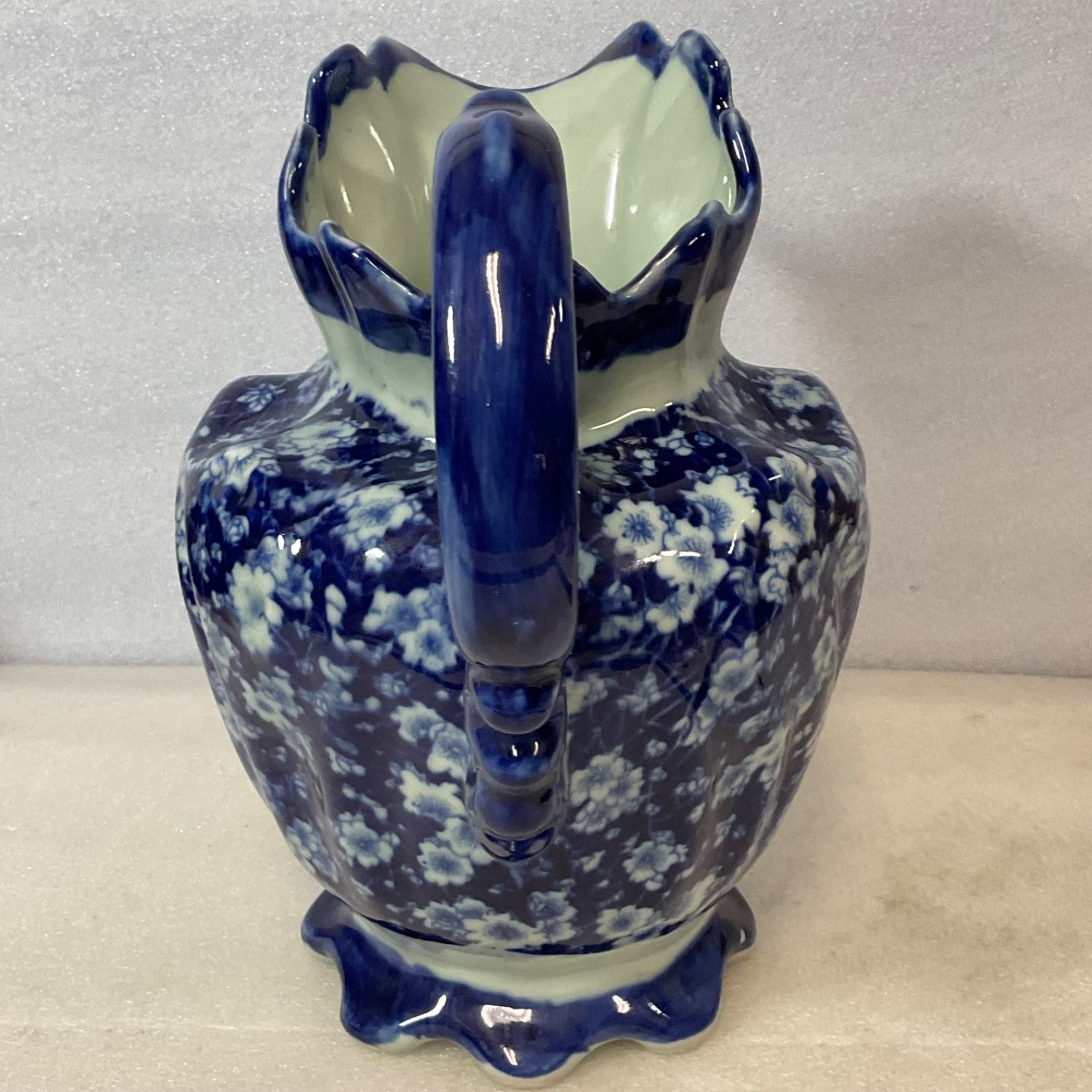 Blue White Ceramic Wash Basin Pitcher Set Floral Oval 16in Bowl - Image 15