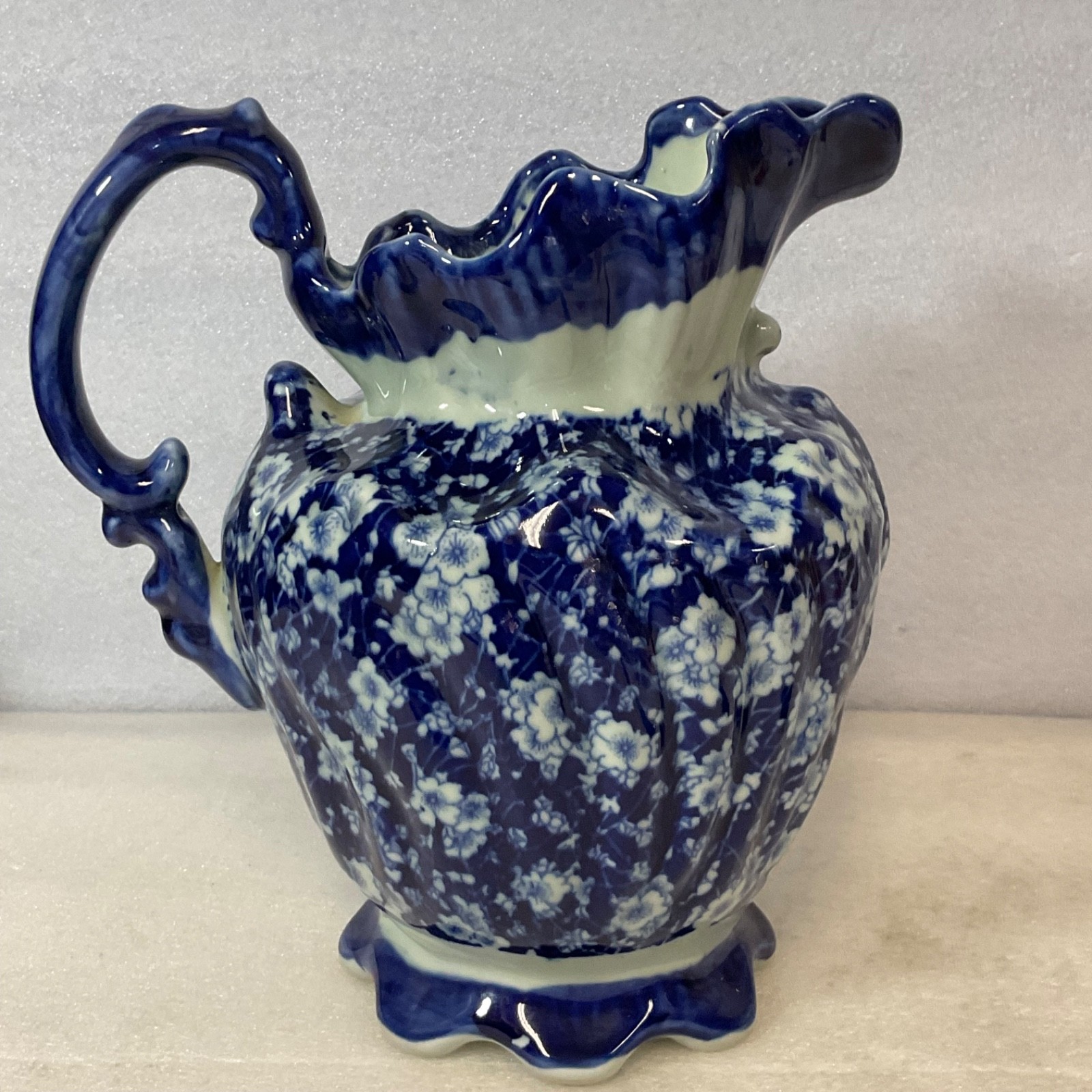 Blue White Ceramic Wash Basin Pitcher Set Floral Oval 16in Bowl - Image 16