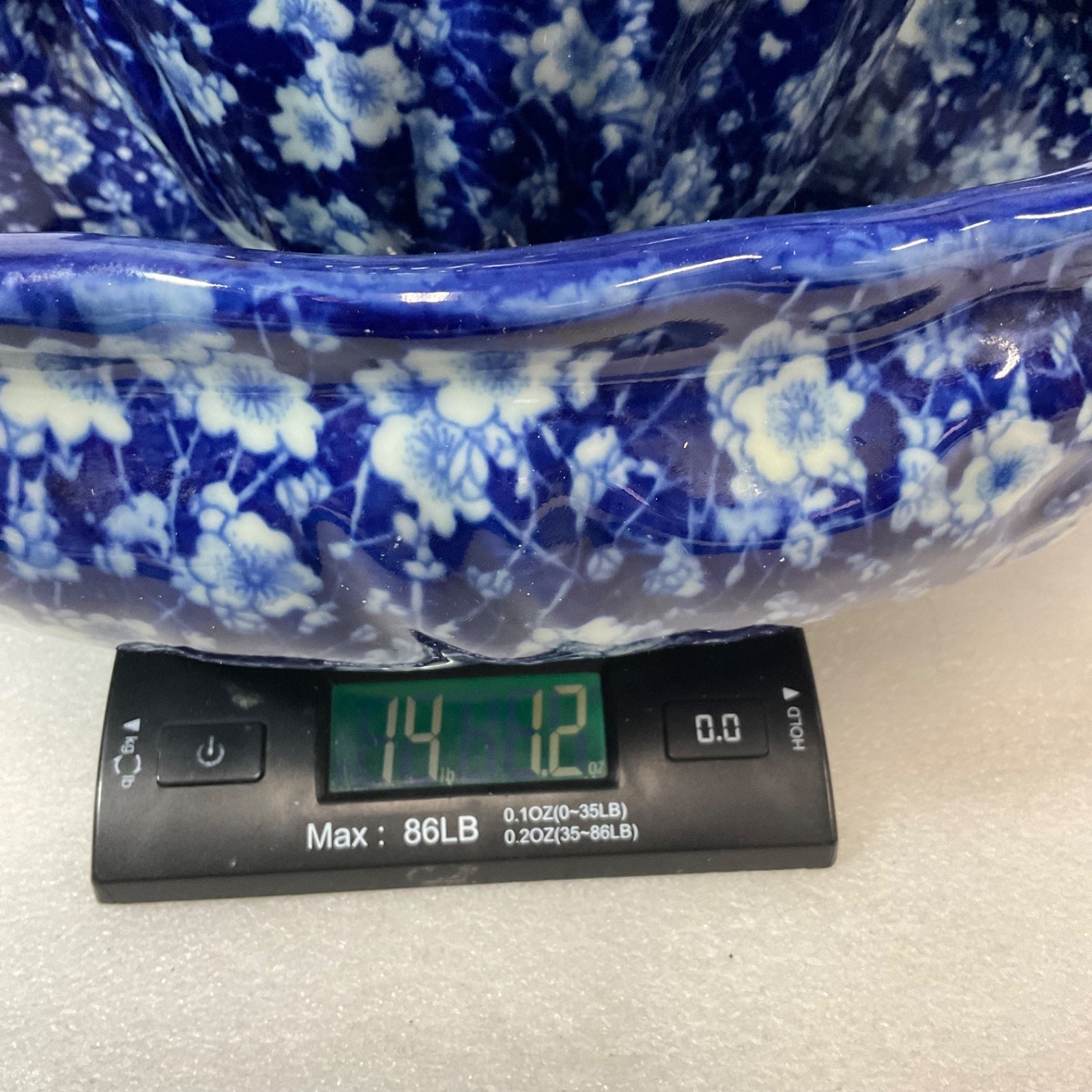 Blue White Ceramic Wash Basin Pitcher Set Floral Oval 16in Bowl - Image 17