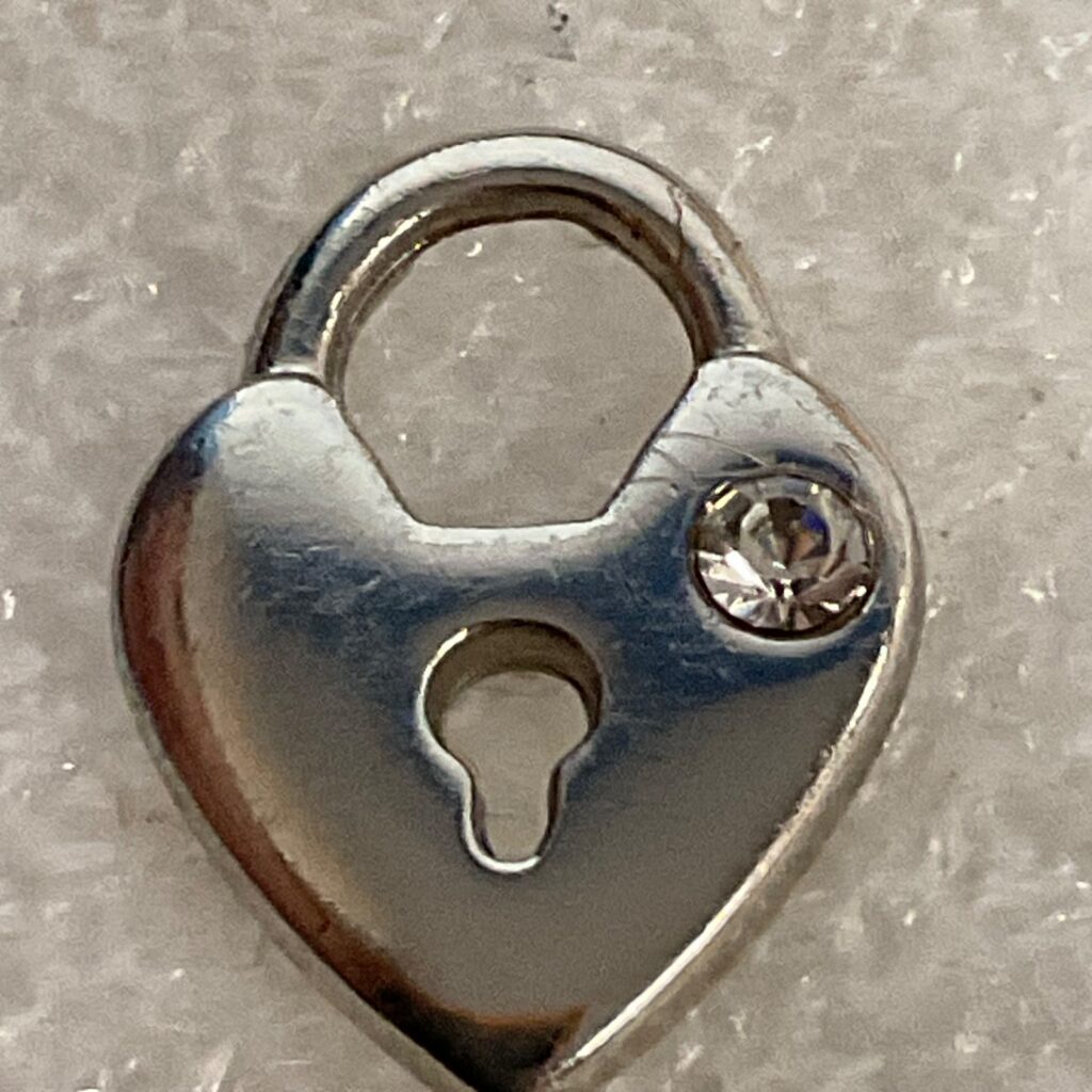 Silver Tone Heart Padlock Charm with Crystal Accent Jewelry Pendant 1.83g - Image 1