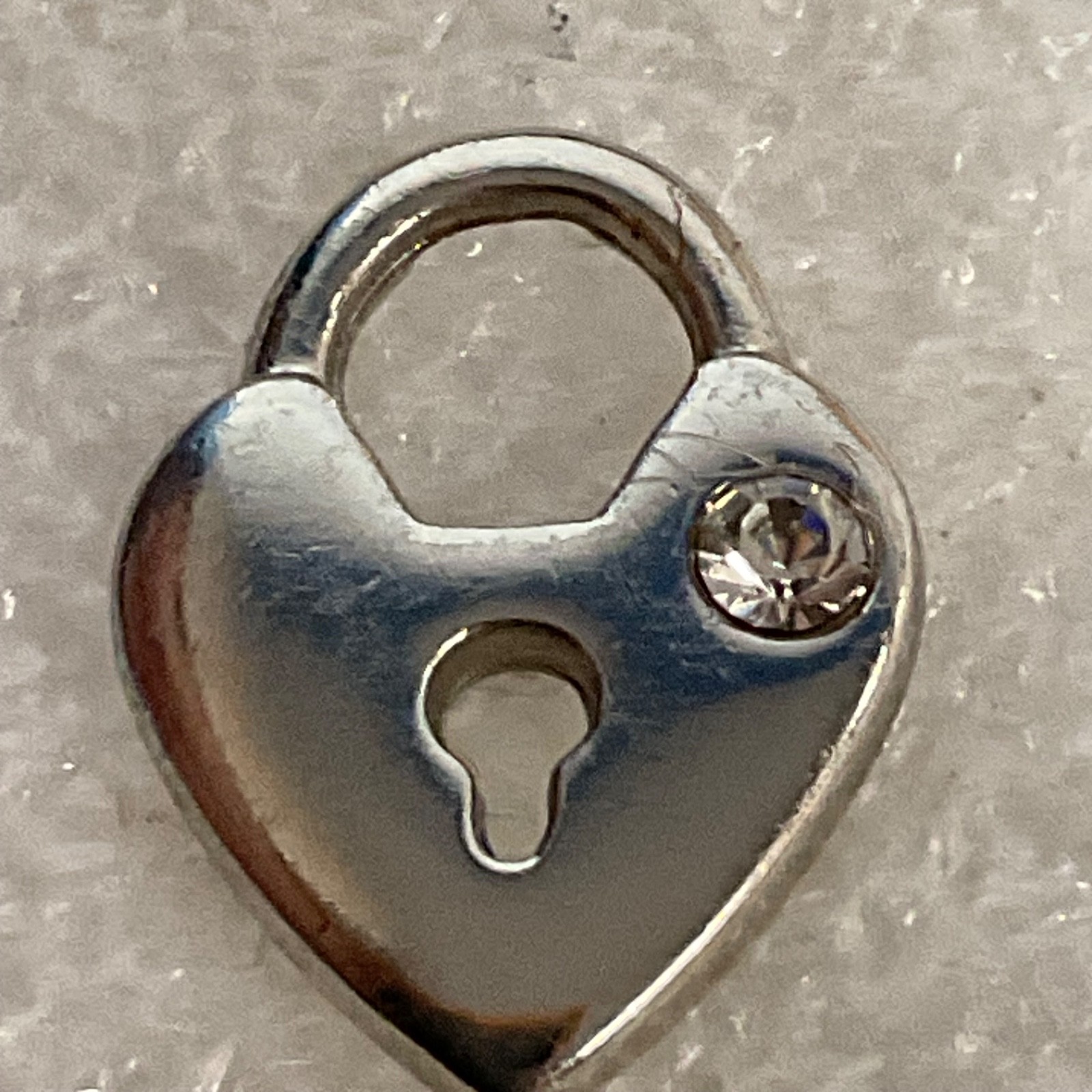 Silver Tone Heart Padlock Charm with Crystal Accent Jewelry Pendant 1.83g - Image 1