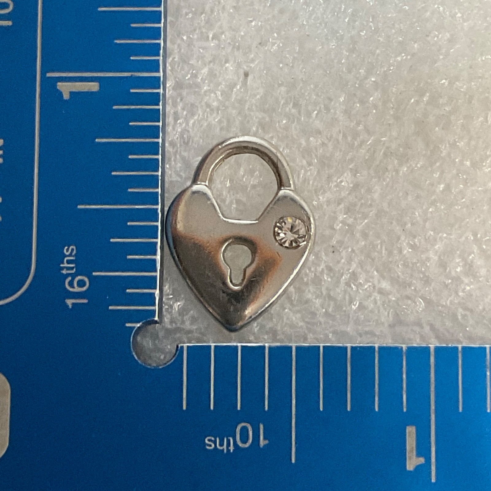 Silver Tone Heart Padlock Charm with Crystal Accent Jewelry Pendant 1.83g - Image 3