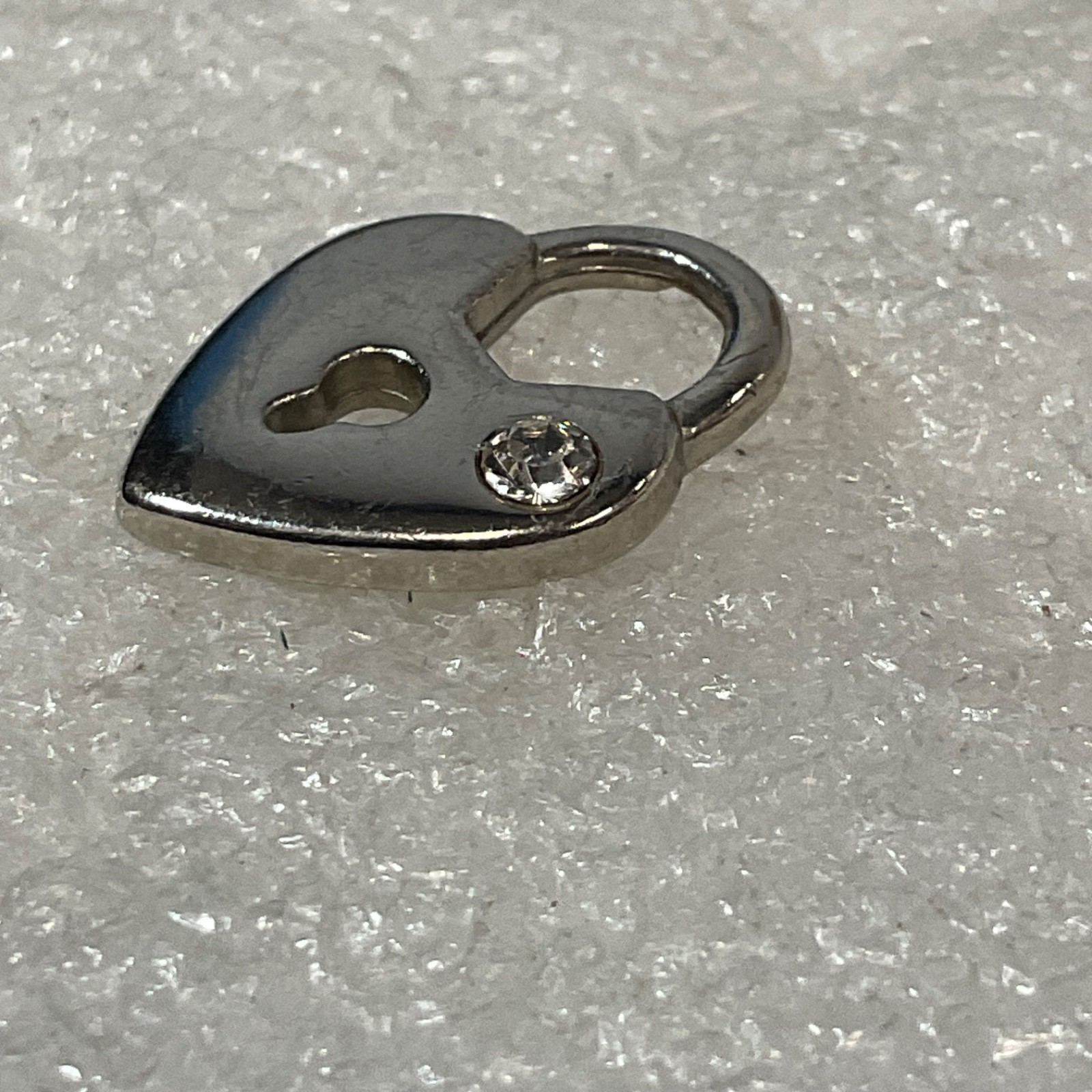 Silver Tone Heart Padlock Charm with Crystal Accent Jewelry Pendant 1.83g - Image 5