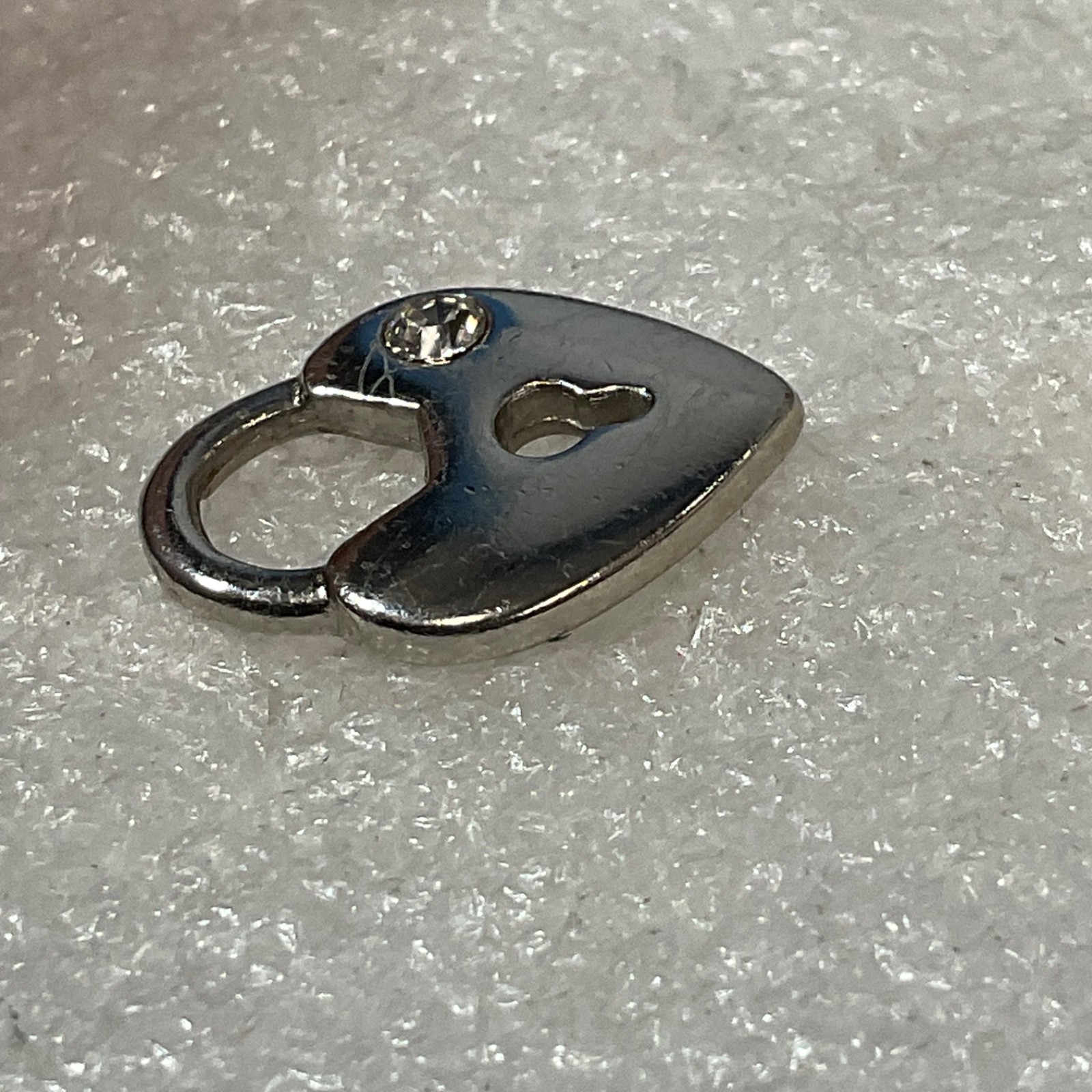 Silver Tone Heart Padlock Charm with Crystal Accent Jewelry Pendant 1.83g - Image 6