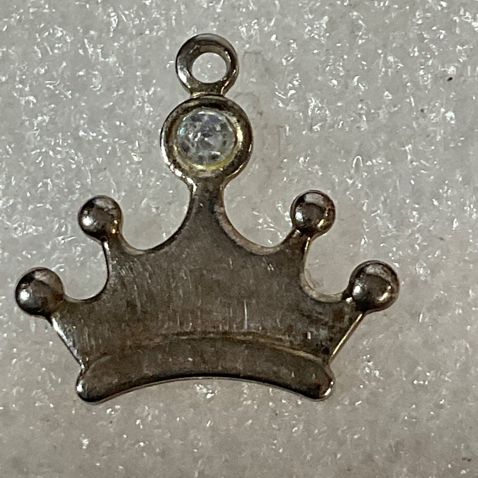 Silver Tone Crown Charm Pendant with Clear Rhinestone Accent 1.2g Jewelry Making - Image 1