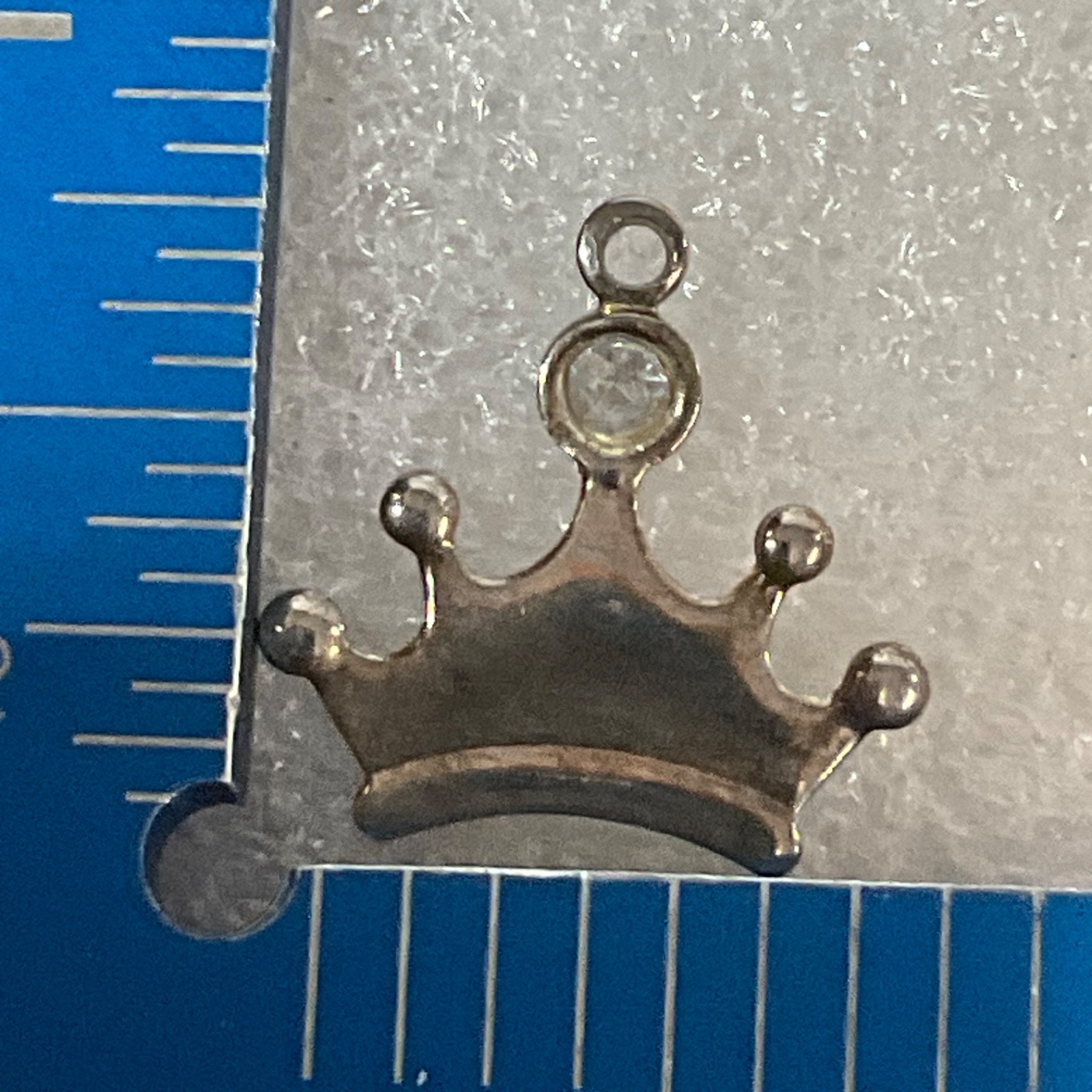 Silver Tone Crown Charm Pendant with Clear Rhinestone Accent 1.2g Jewelry Making - Image 3