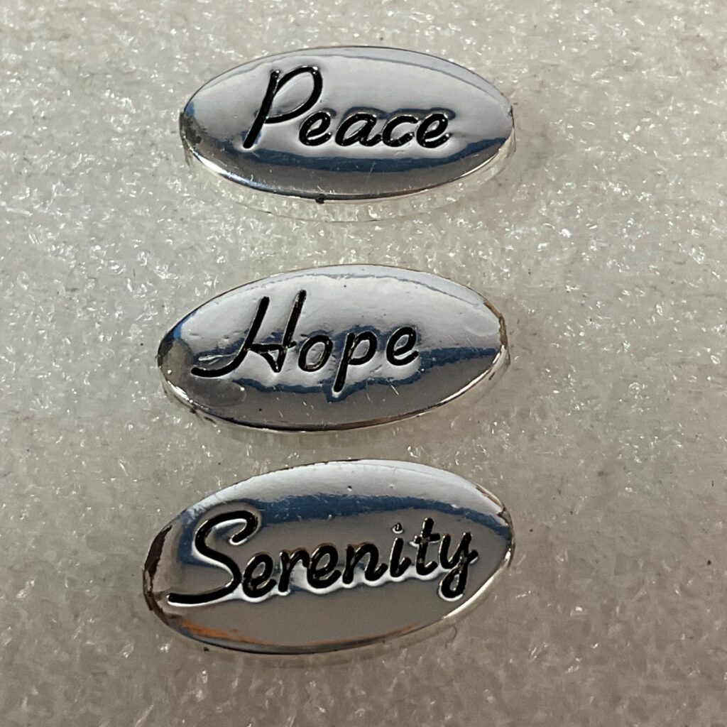 Silver Tone Word Beads Peace Hope Serenity Oval Charms Jewelry Craft Lot Set - Image 1