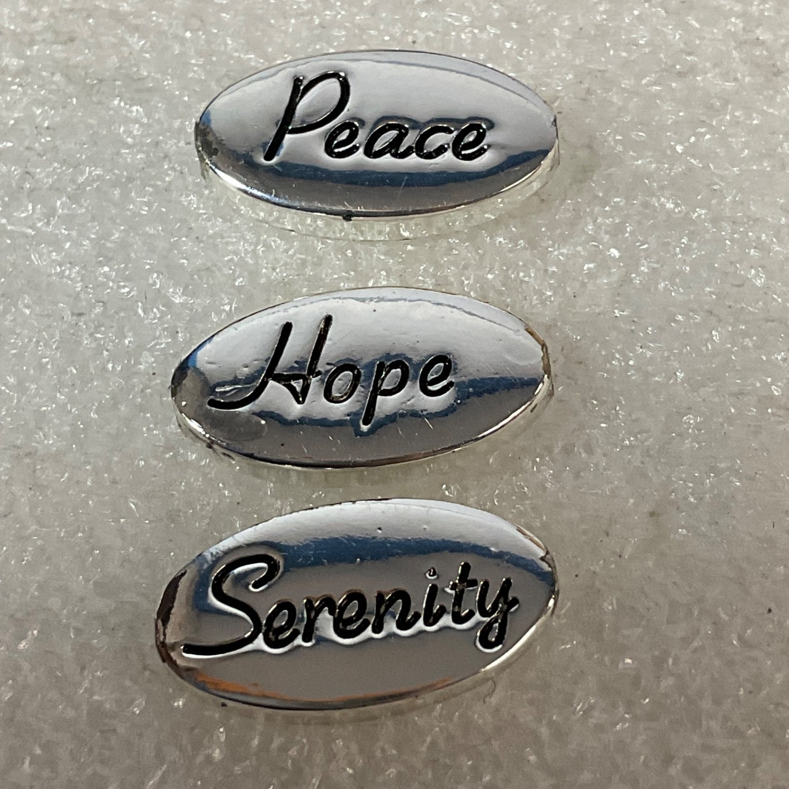 Silver Tone Word Beads Peace Hope Serenity Oval Charms Jewelry Craft Lot Set - Image 1