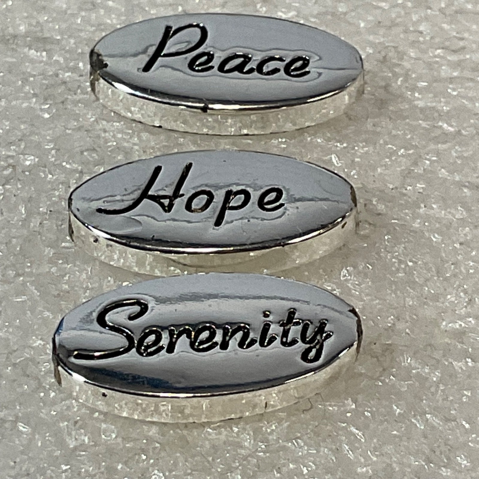 Silver Tone Word Beads Peace Hope Serenity Oval Charms Jewelry Craft Lot Set - Image 2