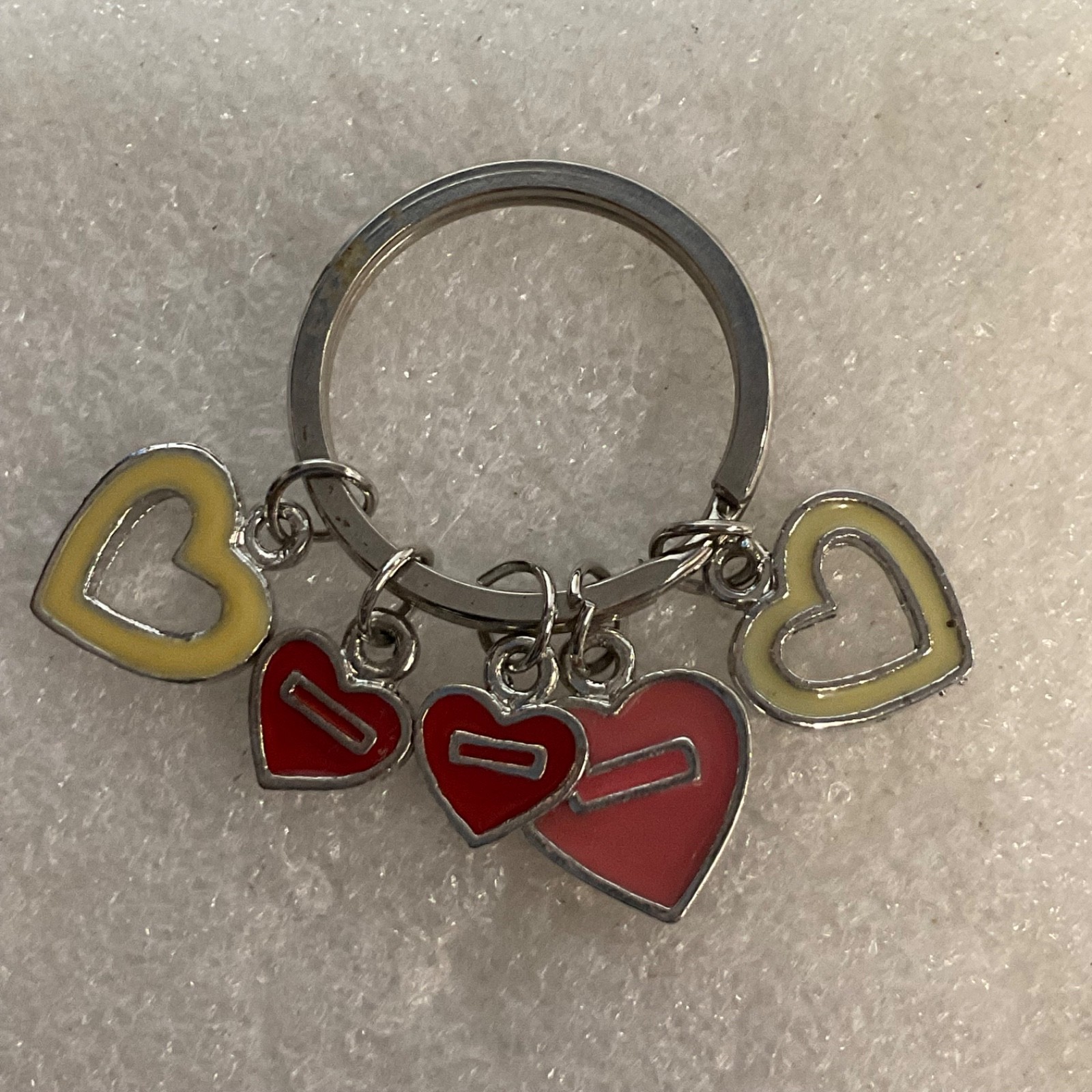 Cute Heart Charm Keychain Ring Red & Yellow Enamel Hearts Metal Key Ring Gift - Image 1