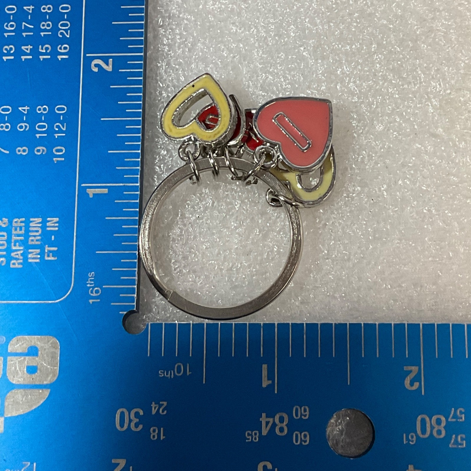 Cute Heart Charm Keychain Ring Red & Yellow Enamel Hearts Metal Key Ring Gift - Image 3