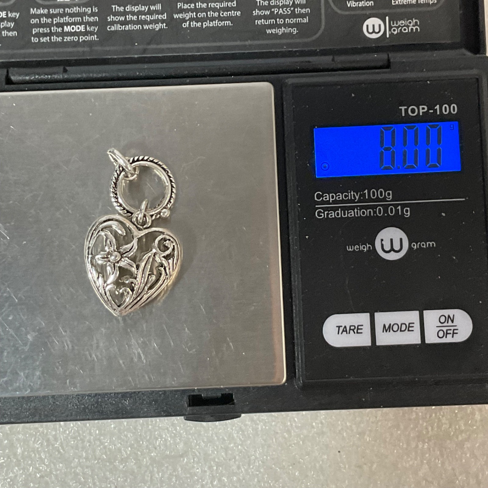 Vintage Style Silver Tone Heart Pendant Filigree Flower Charm 8g Jewelry - Image 7