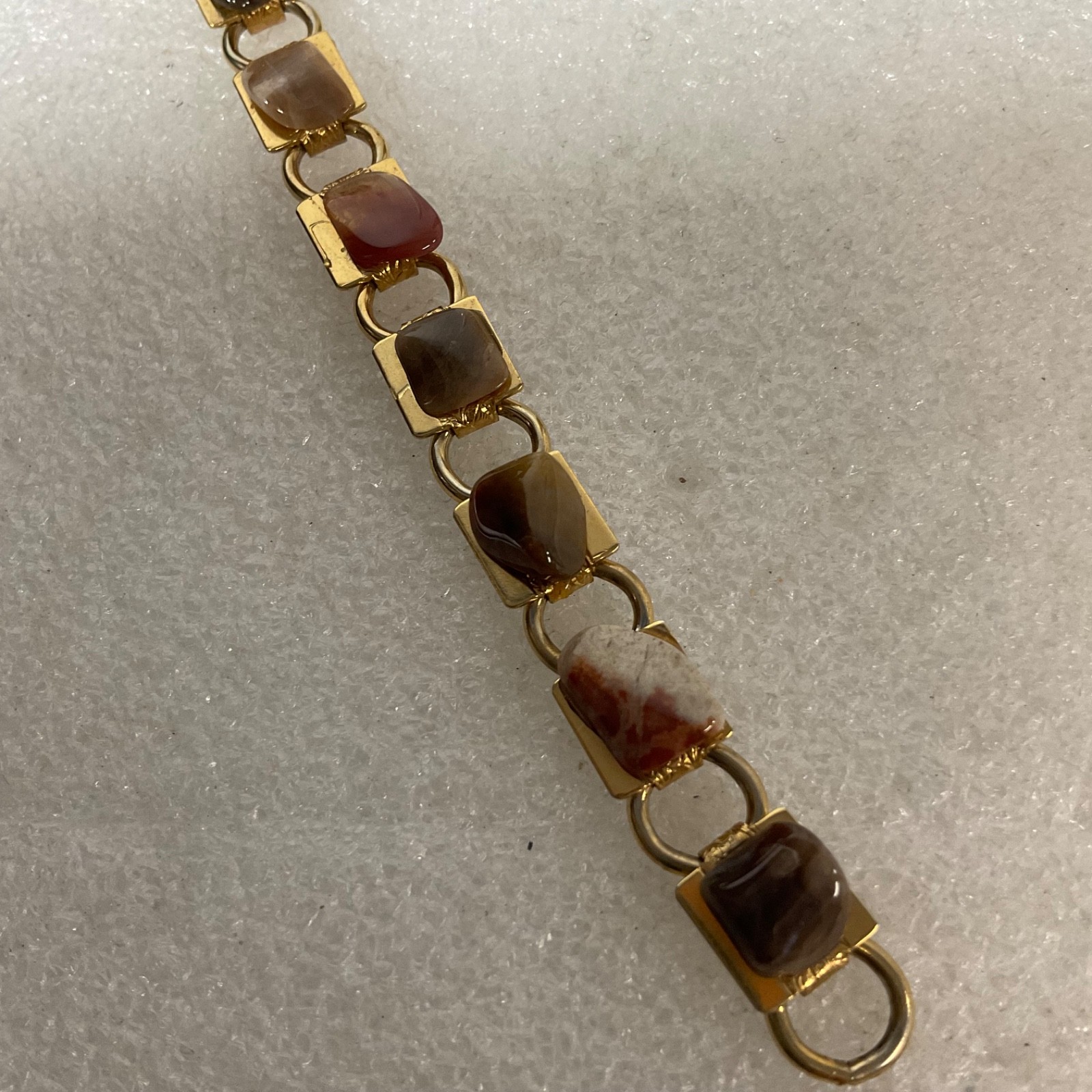 Vintage Gold Tone Bracelet 7" with Polished Agate Gemstone Links 15g Retro Jewel - Image 4